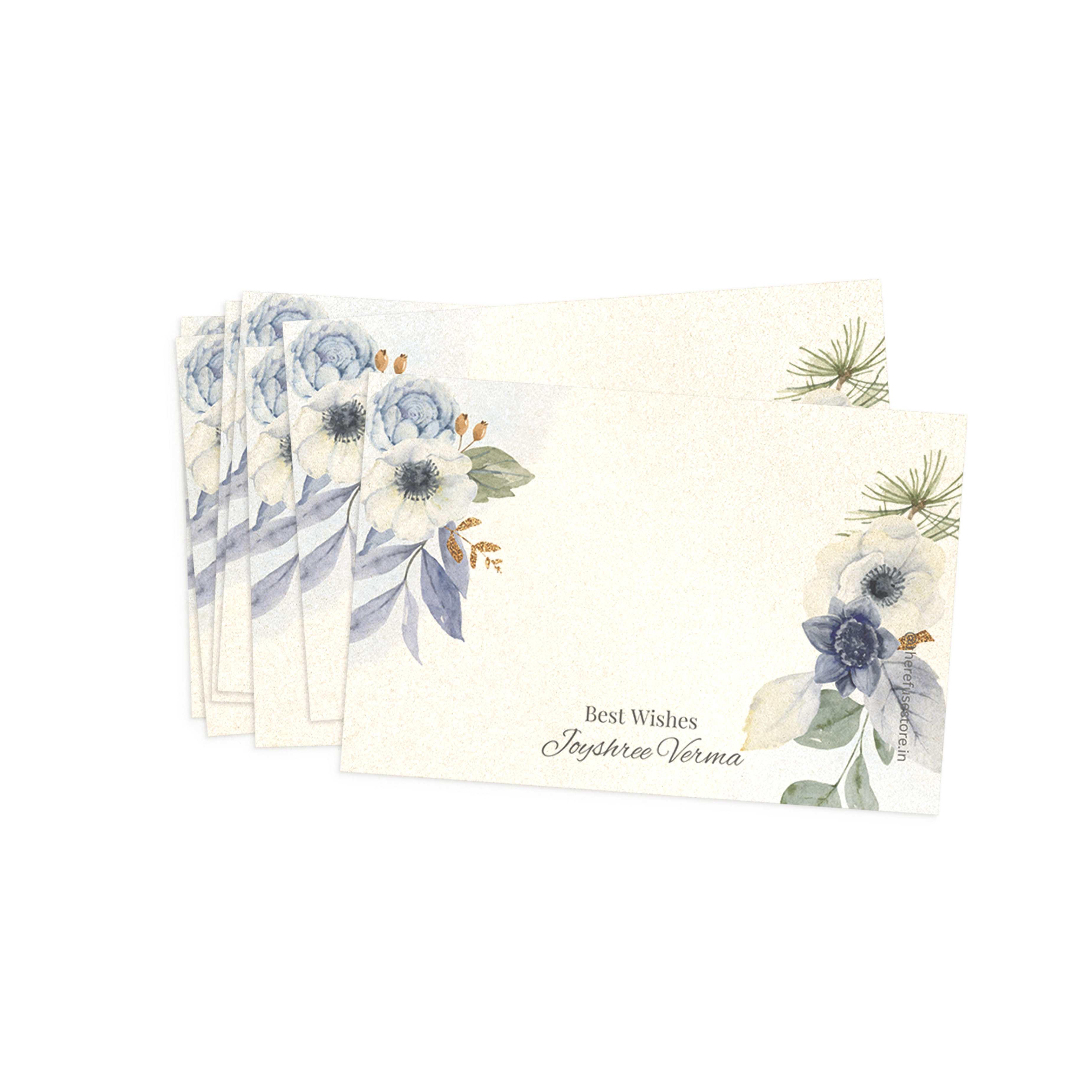 Blue & White Floral Metallic Best Compliments Cards