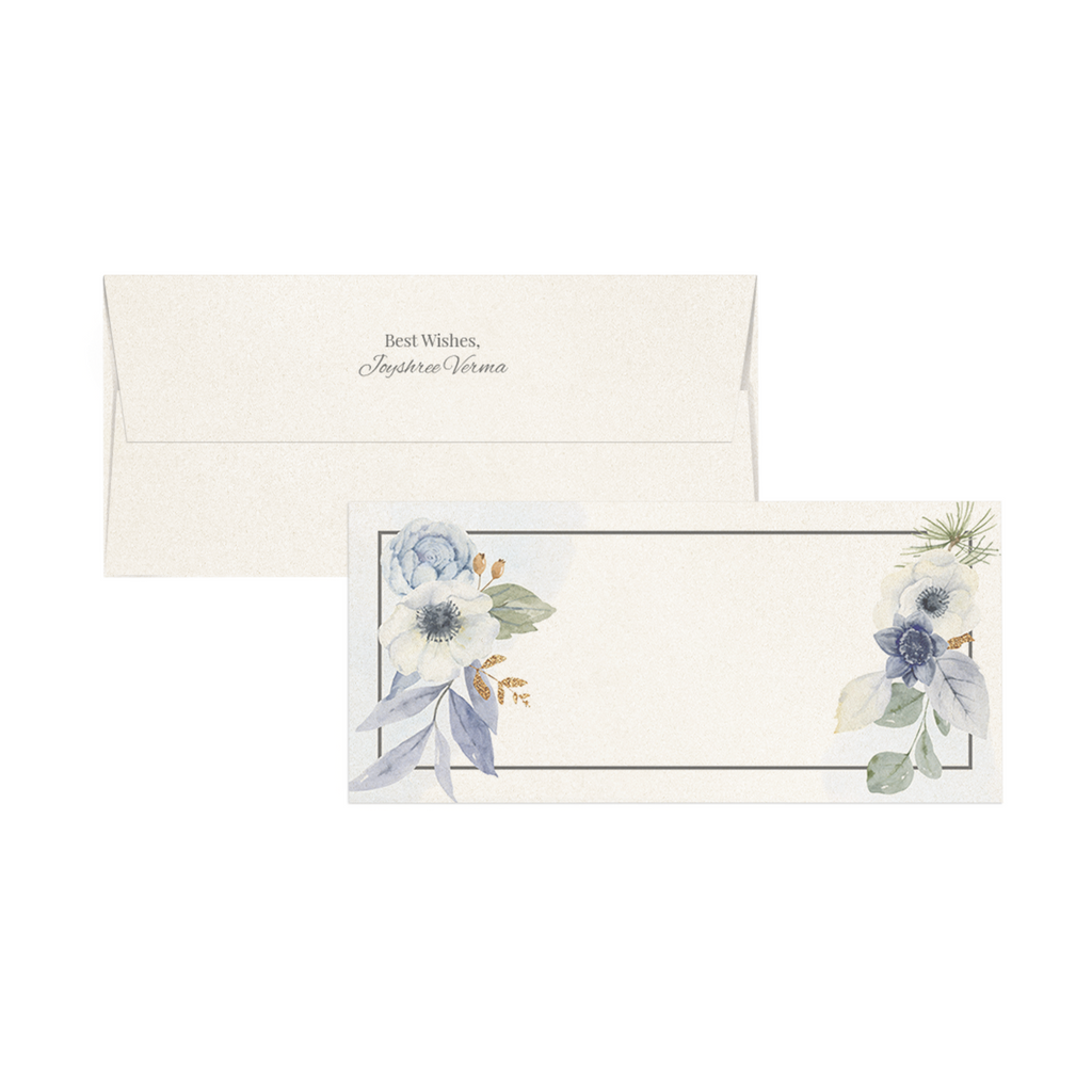 Blue Floral With Brown Border Metallic Personalised Money Envelopes
