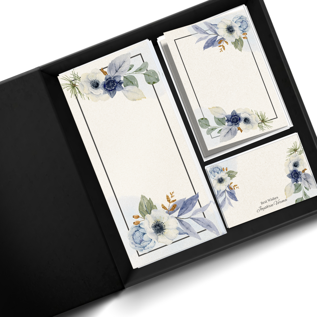 Blue & White Floral Metallic Personalised Gifting Mini Set WITH BOX