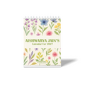 Personalised 2027 floral desk calendar with custom name, colourful hand-painted flowers, leaves, and botanical illustrations.