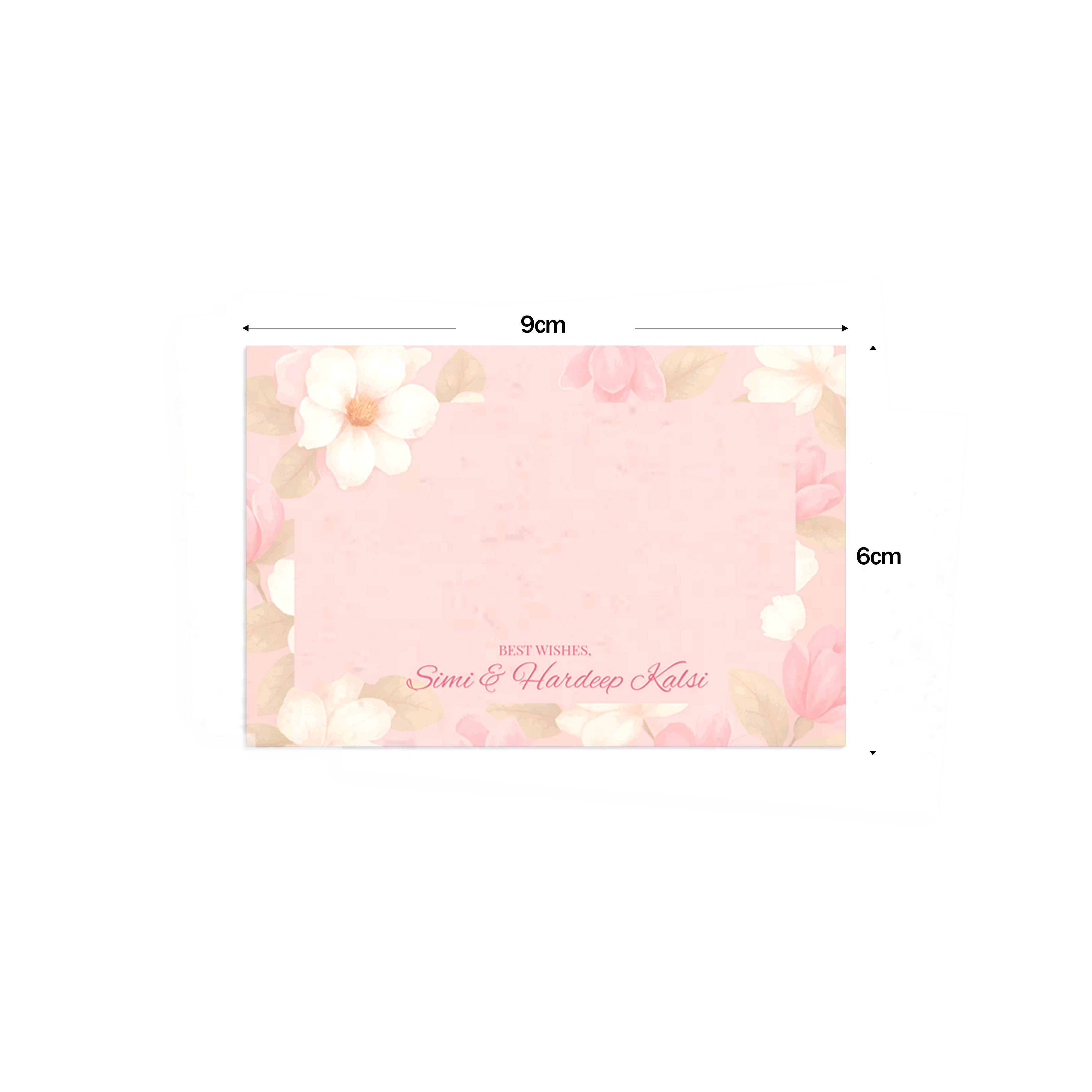 Shades Of Pink Floral Best Compliments Cards shown with dimensions on a white background