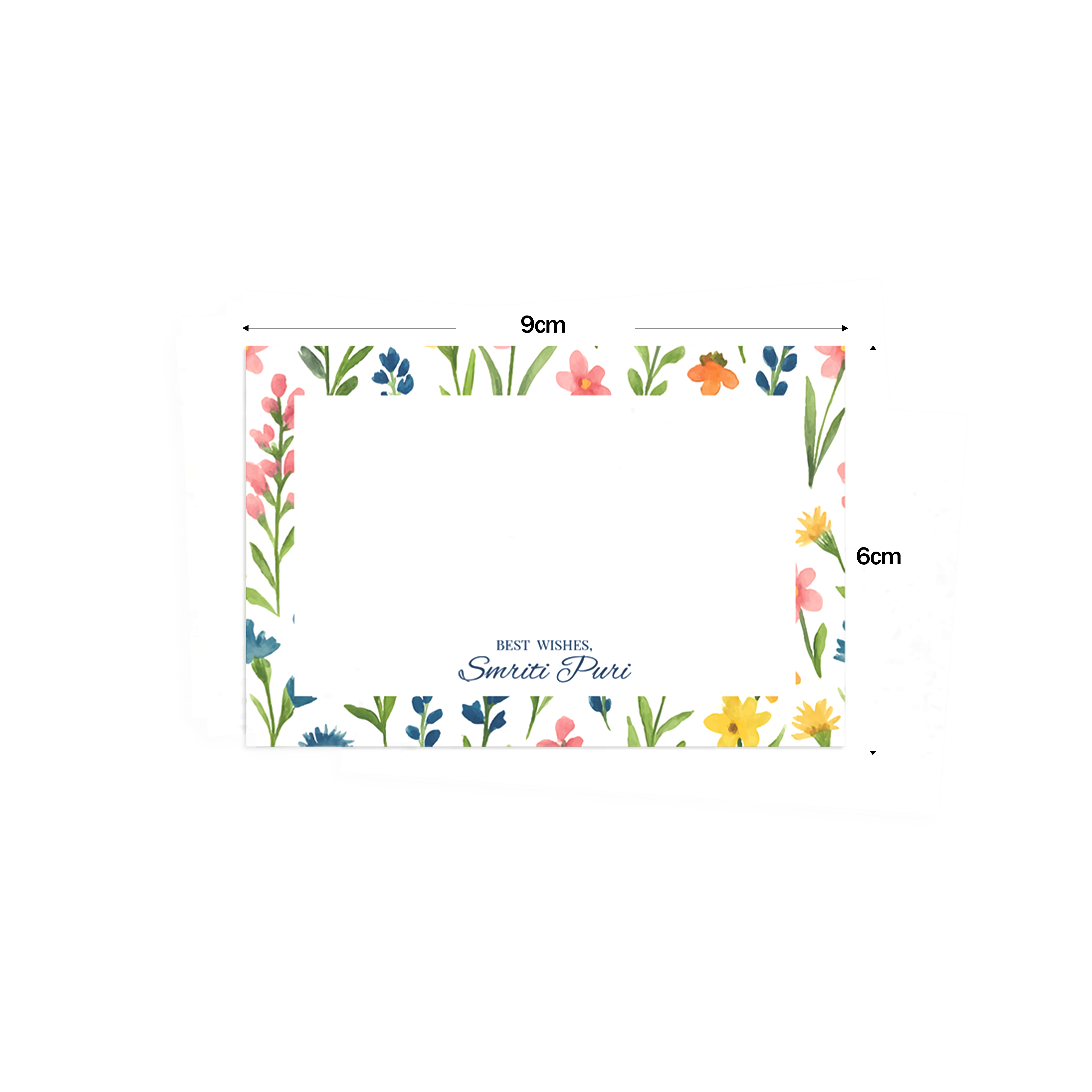 White Multi Floral Best Compliments Cards shown with dimensions on a white background