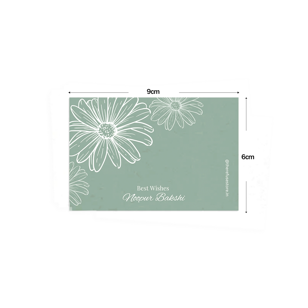 Green White Flower Best Compliments Cards shown with dimensions on a white background