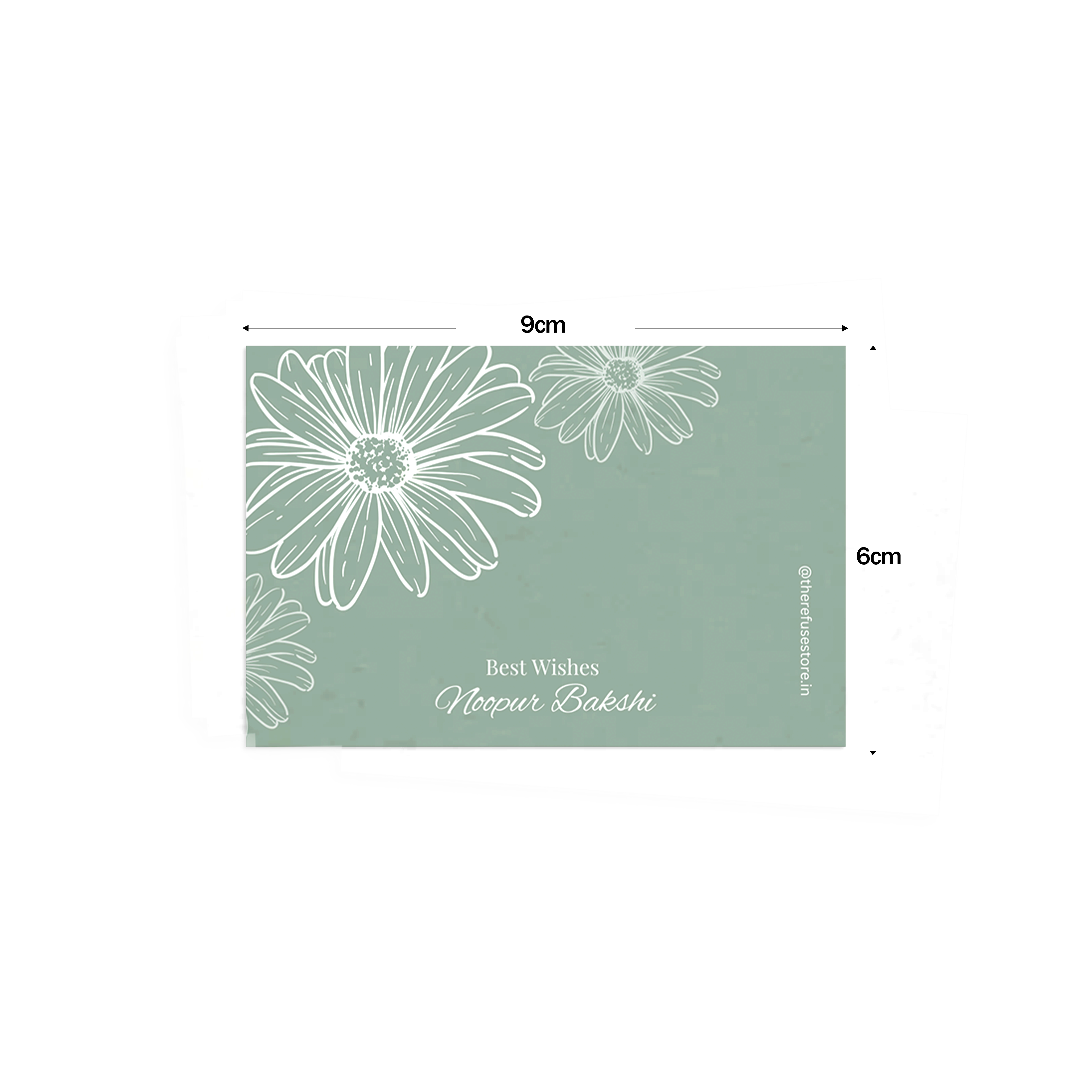 Green White Flower Best Compliments Cards shown with dimensions on a white background