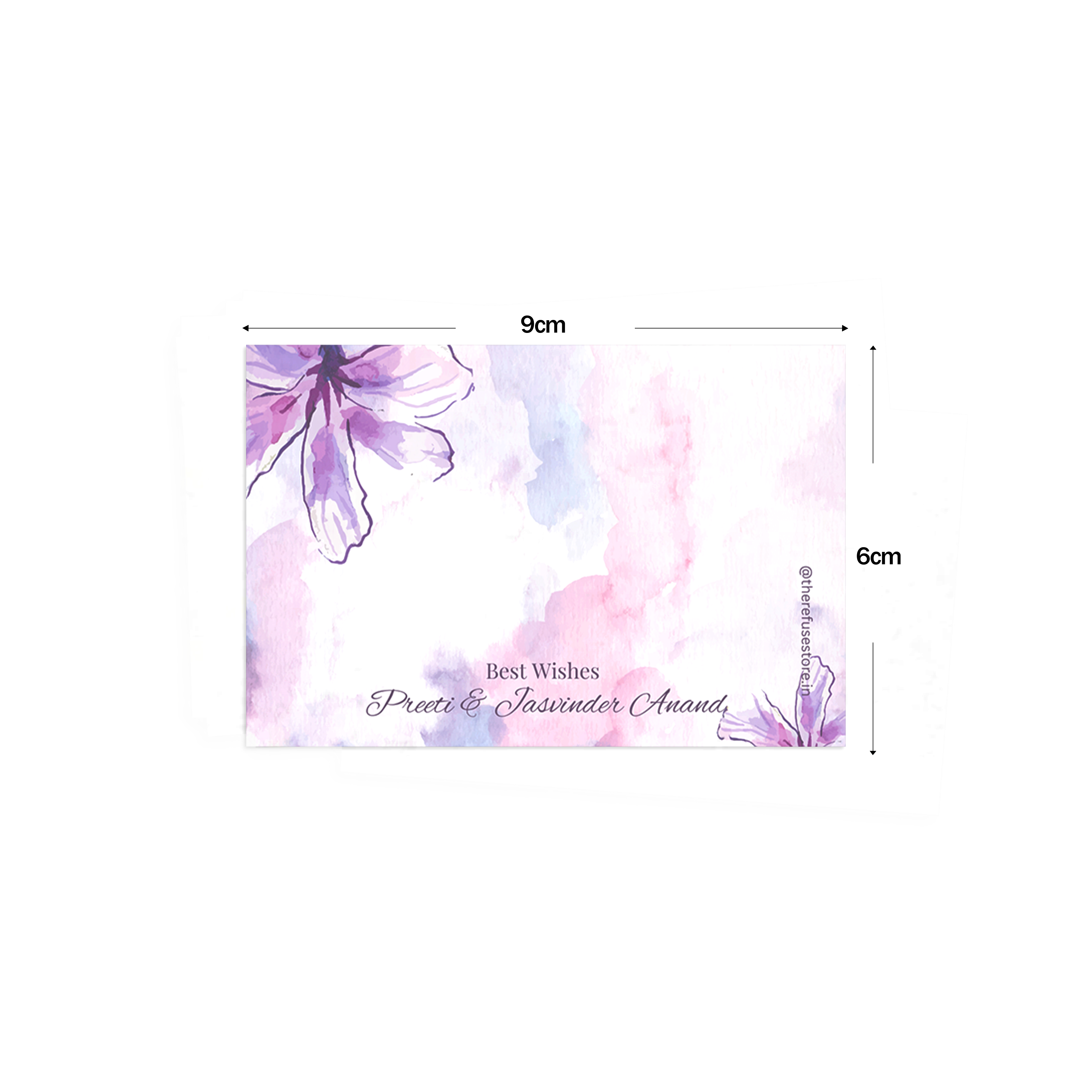 Purple Watercolour Floral Best Compliments Cards shown with dimensions on a white background