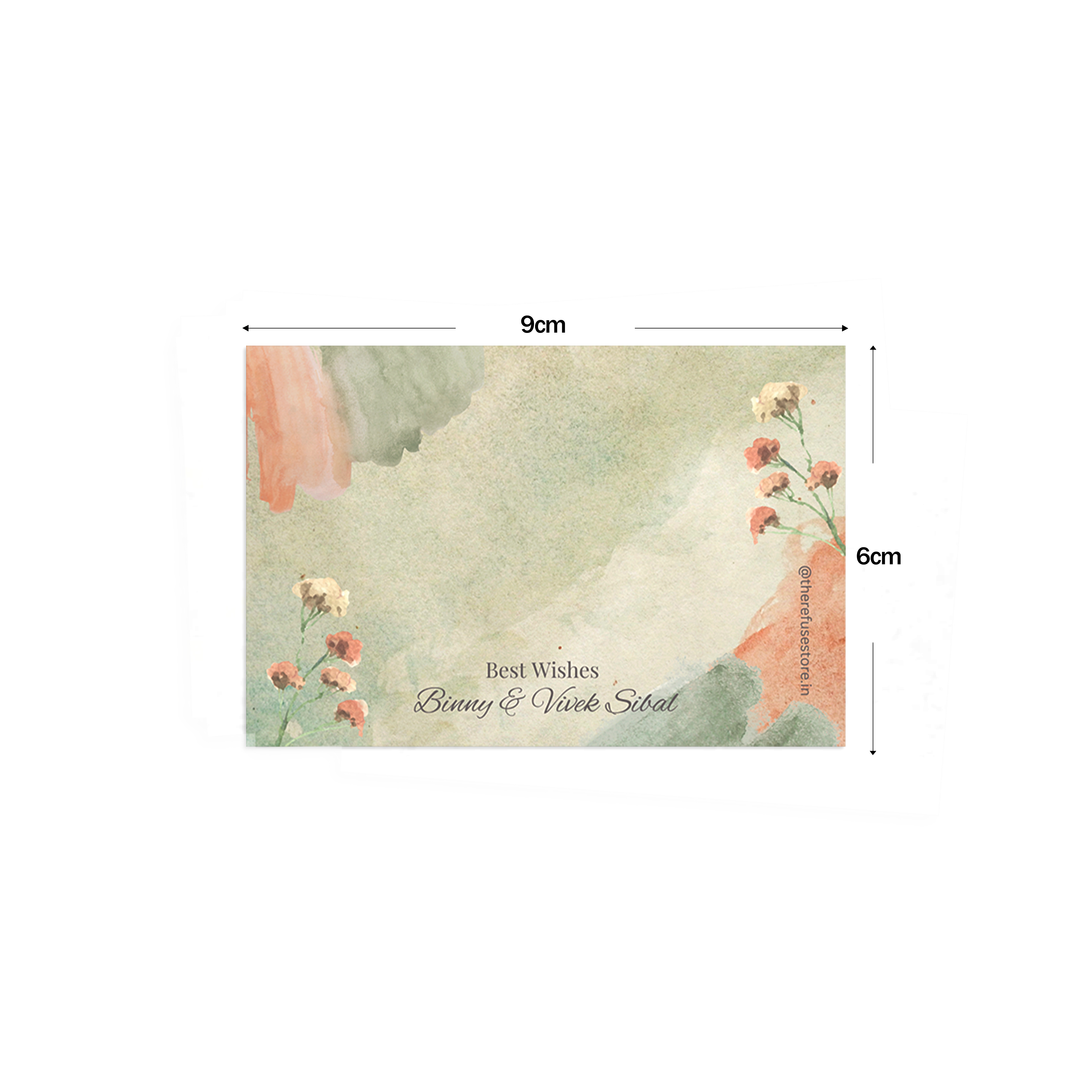 Green & Orange Watercolour Best Compliments Cards shown with dimensions on a white background