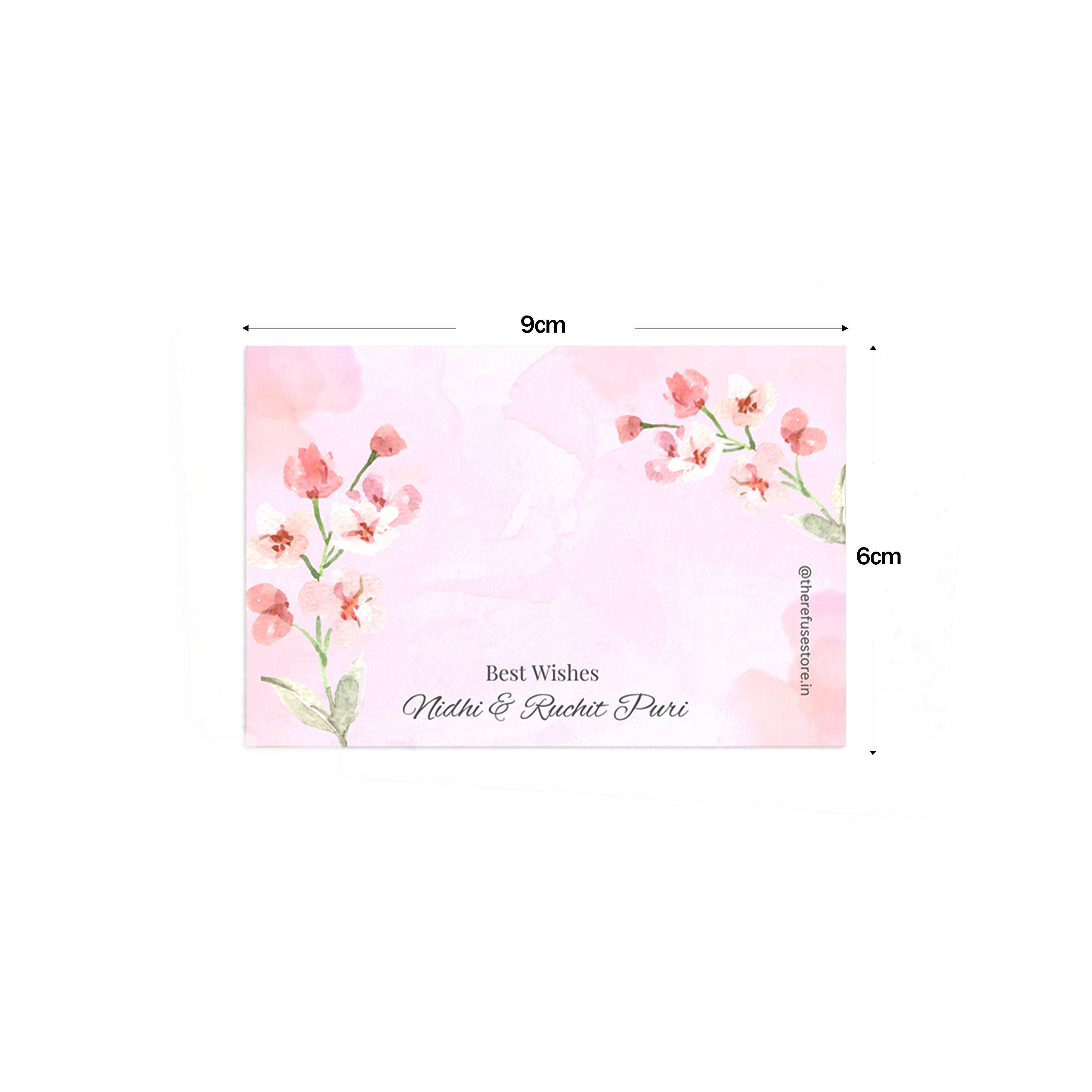 Pink Watercolour With Pink Flowers Best Compliments Cards shown with dimensions on a white background