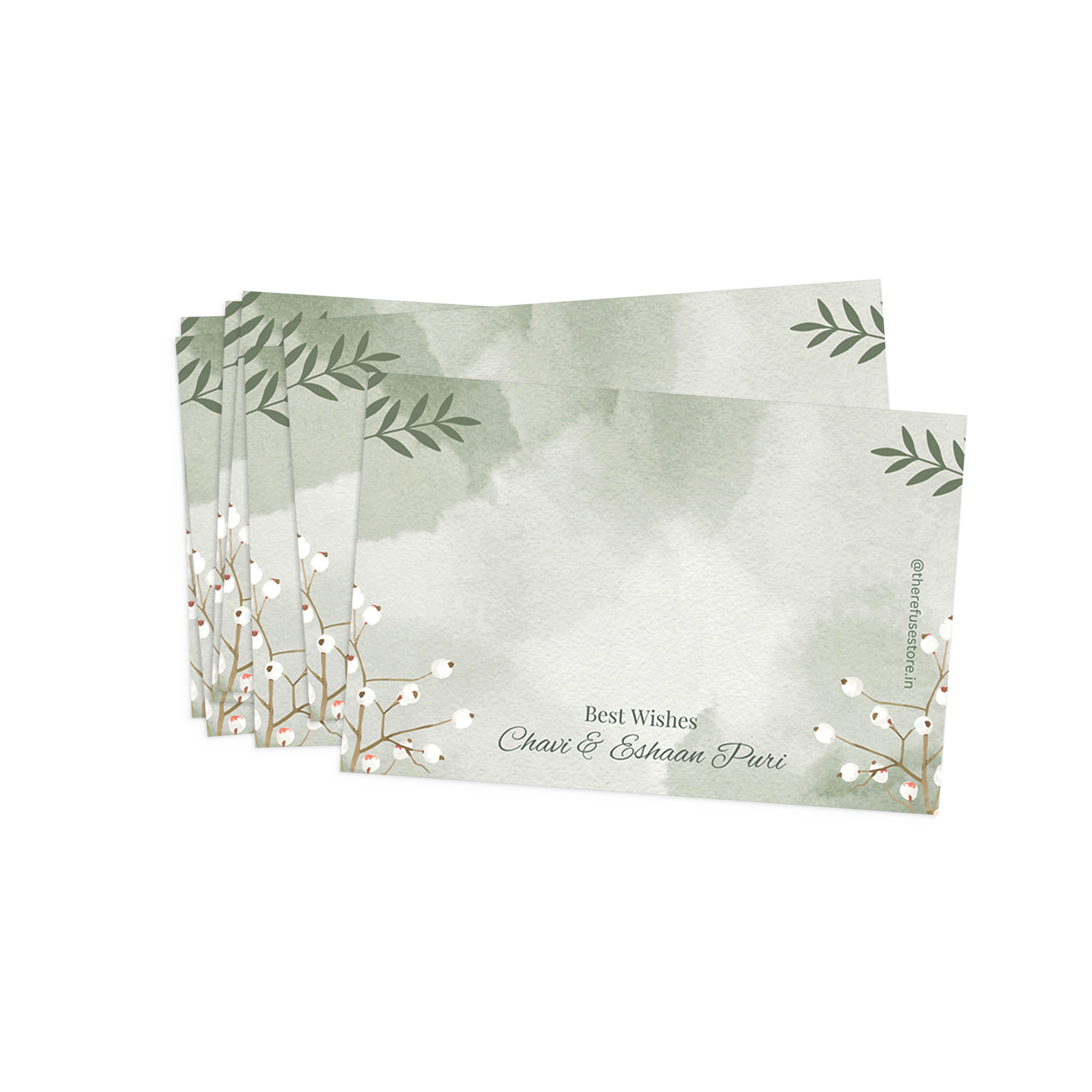 Green Watercolour With White Stem Best Compliments Cards