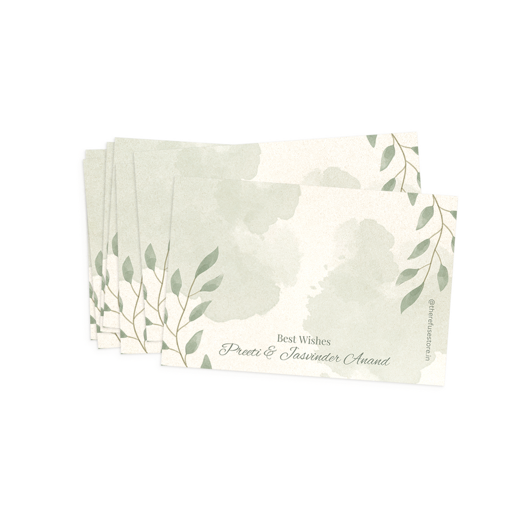 Green Watercolour Leaves Metallic Best Compliments Cards