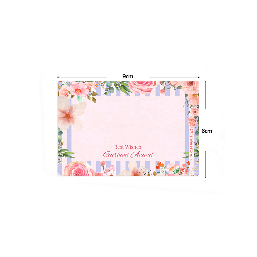 Stripped Pink Floral Best Compliments Cards shown with dimensions on a white background