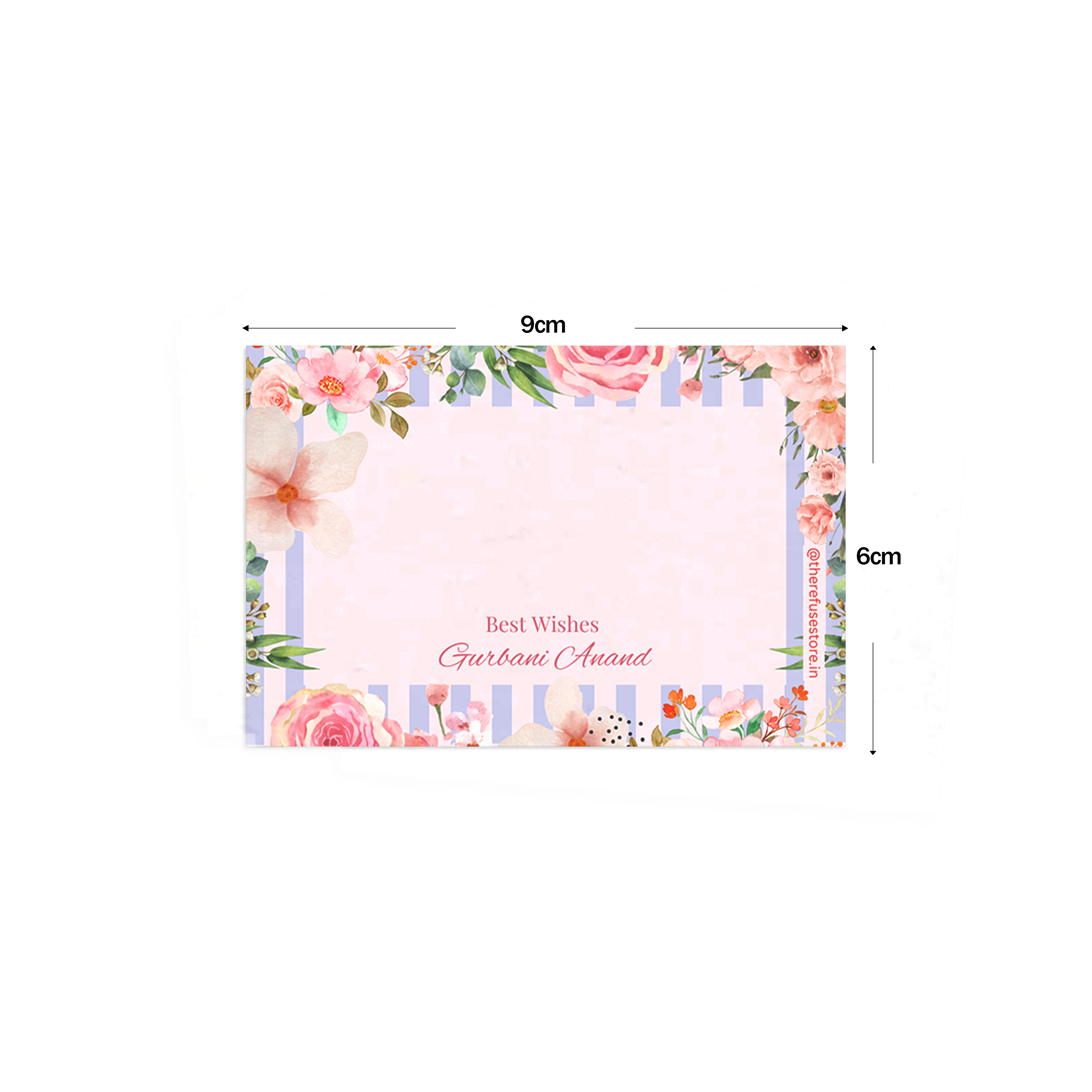 Stripped Pink Floral Best Compliments Cards shown with dimensions on a white background