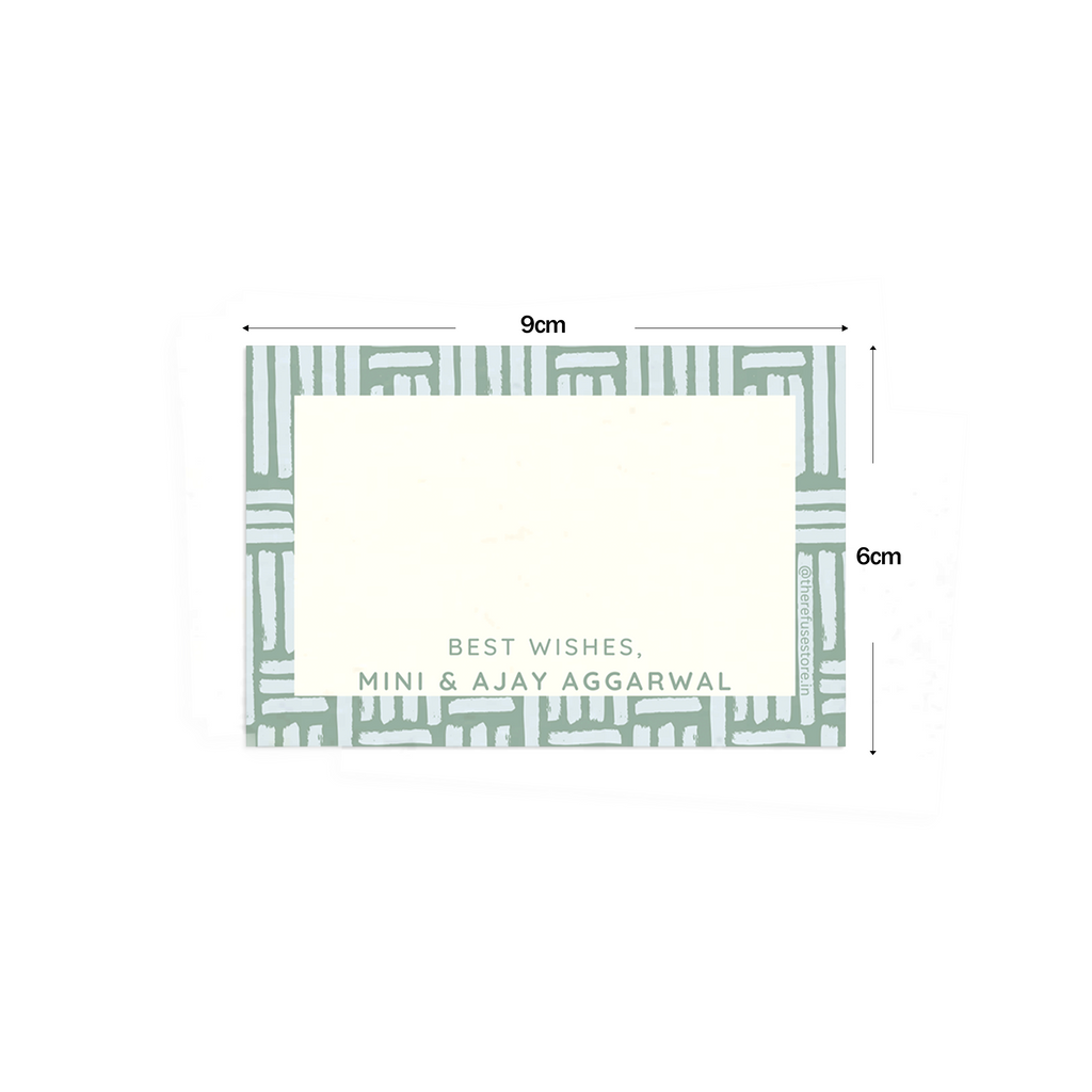 Sage Green Brush Pattern Best Compliments Cards shown with dimensions on a white background