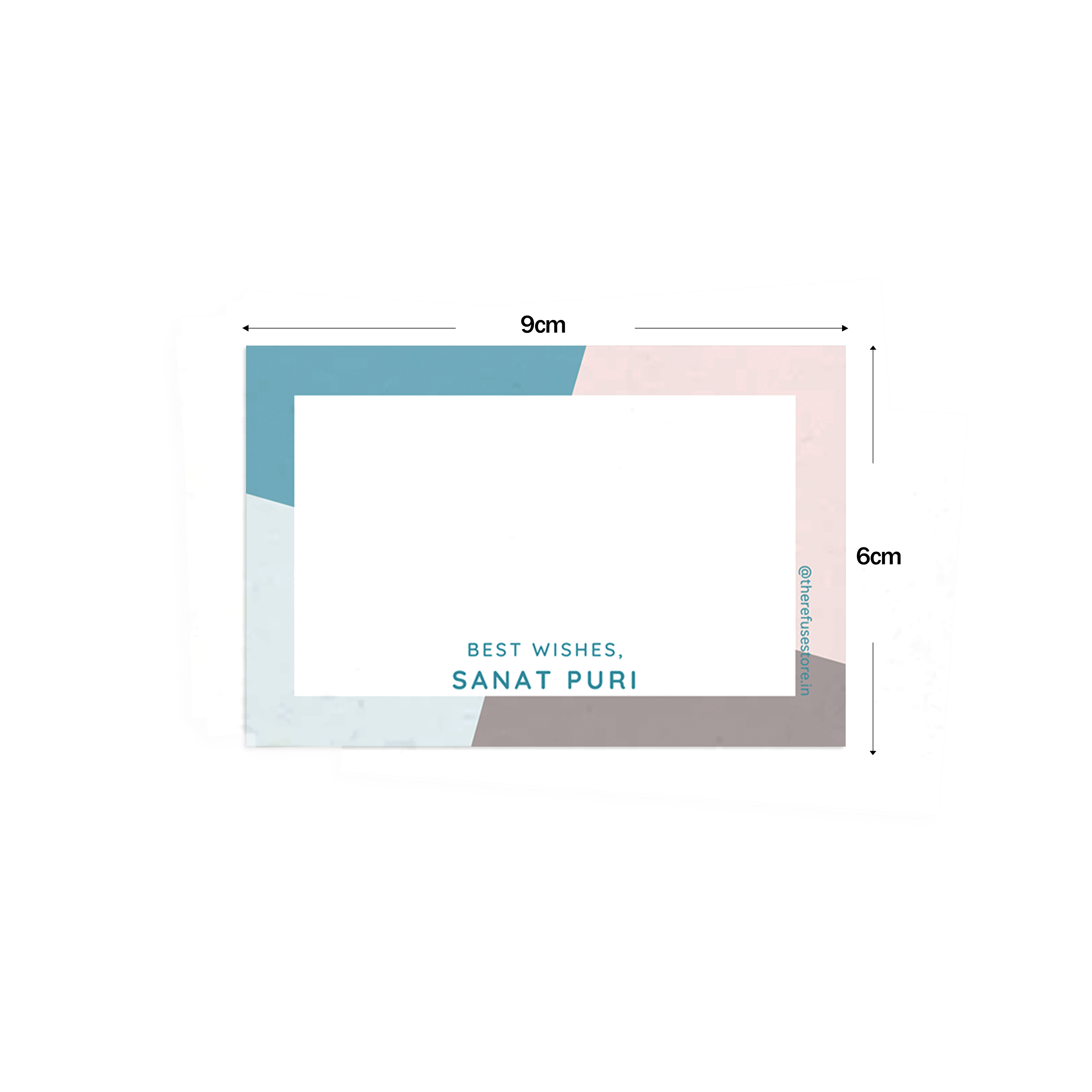 Blue & Grey Abstract Best Compliments Cards shown with dimensions on a white background