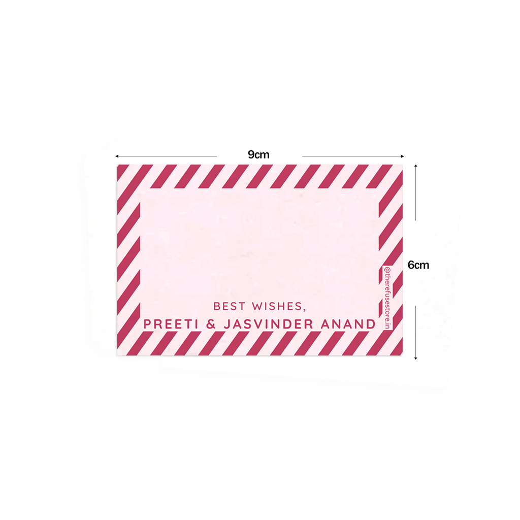  Red & Pink Diagonal Striped Best Compliments Cards shown with dimensions on a white background