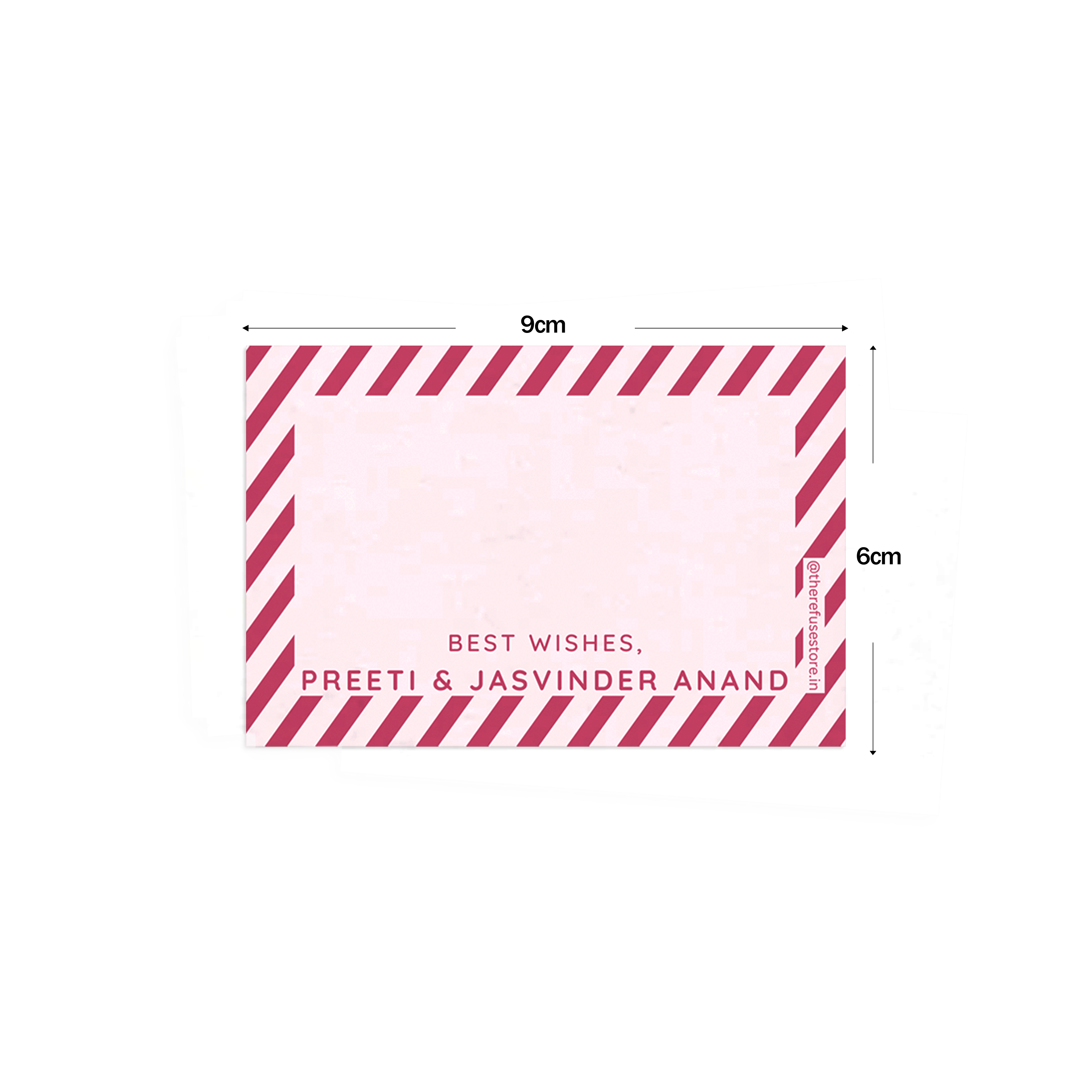  Red & Pink Diagonal Striped Best Compliments Cards shown with dimensions on a white background
