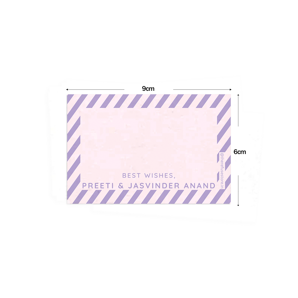 Purple & Pink Diagonal Striped Best Compliments Cards shown with dimensions on a white background