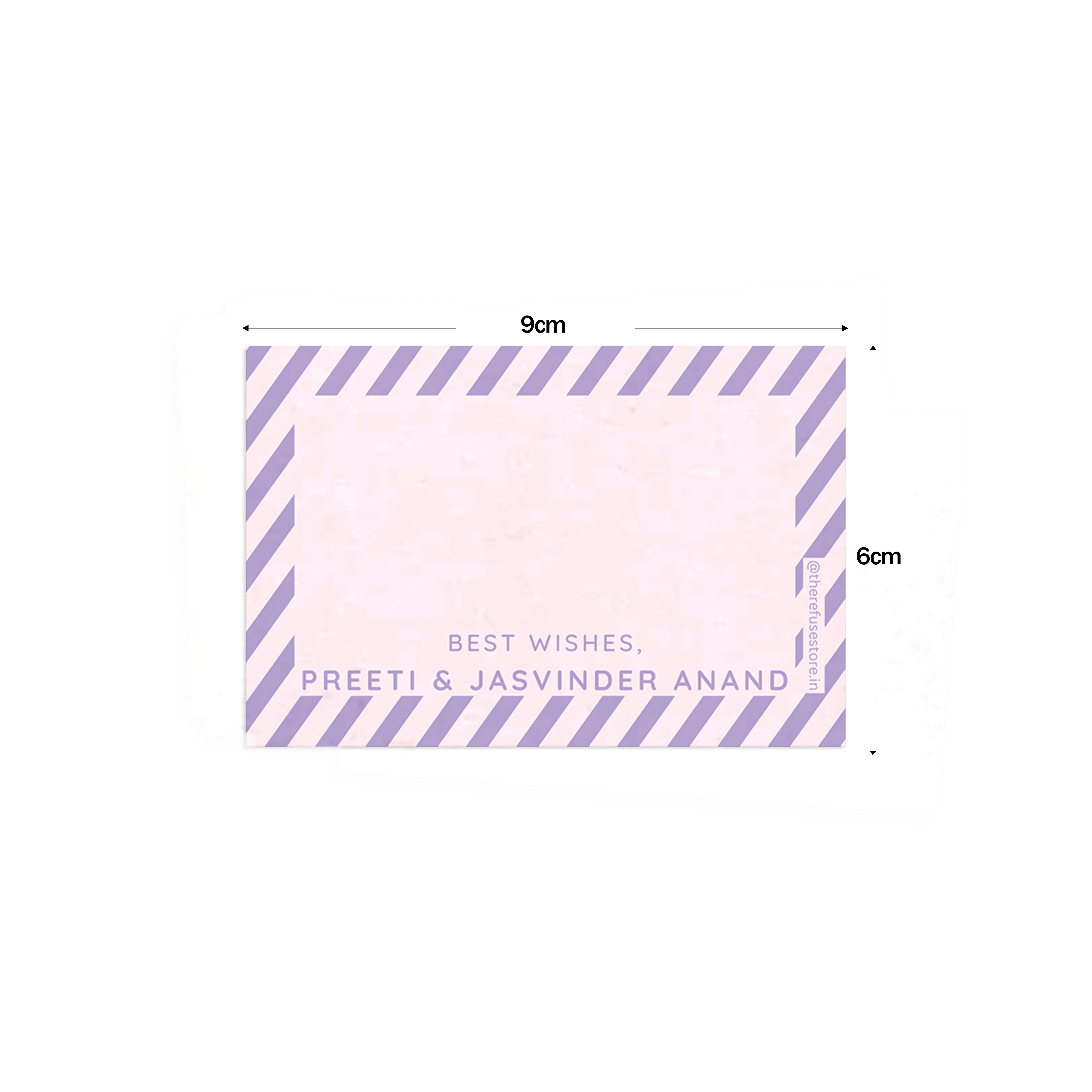 Purple & Pink Diagonal Striped Best Compliments Cards shown with dimensions on a white background