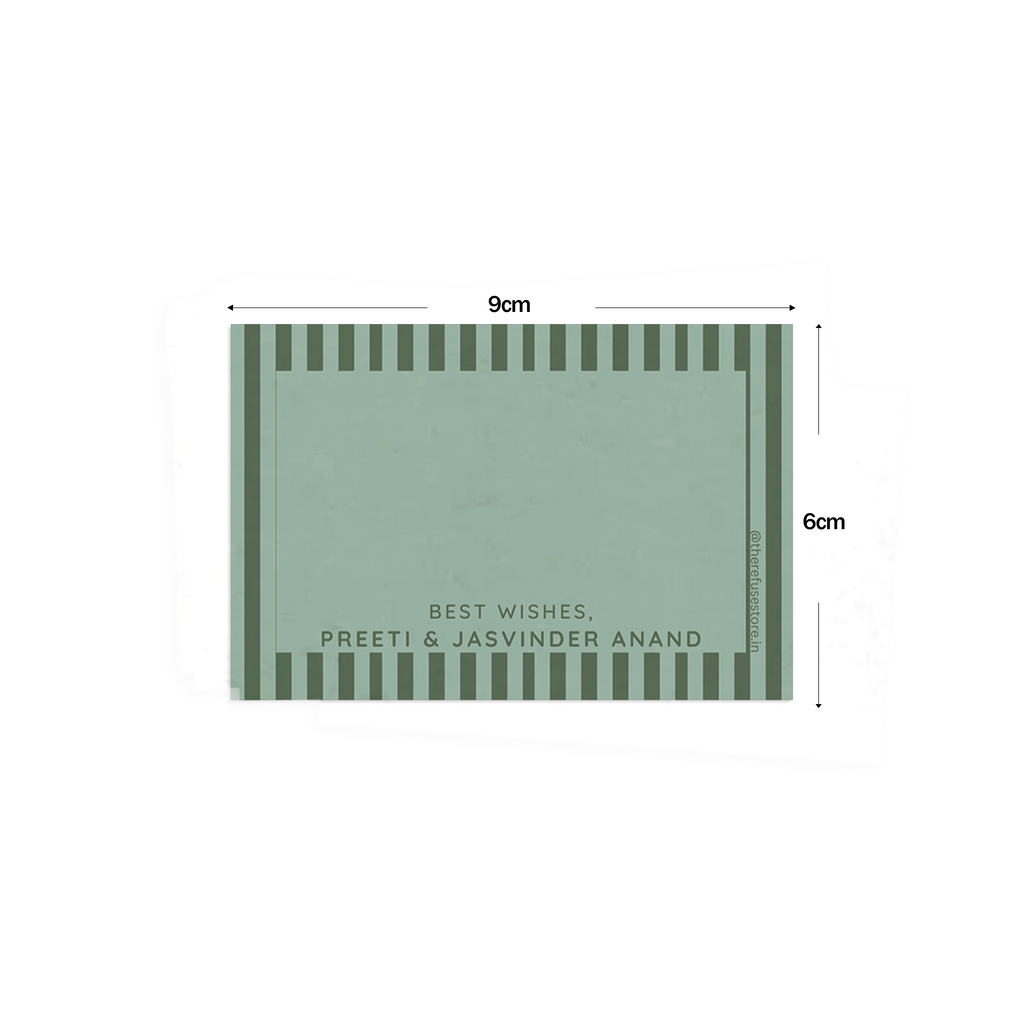 Shades of Green Vertical Stripes Best Compliments Cards shown with dimensions on a white background