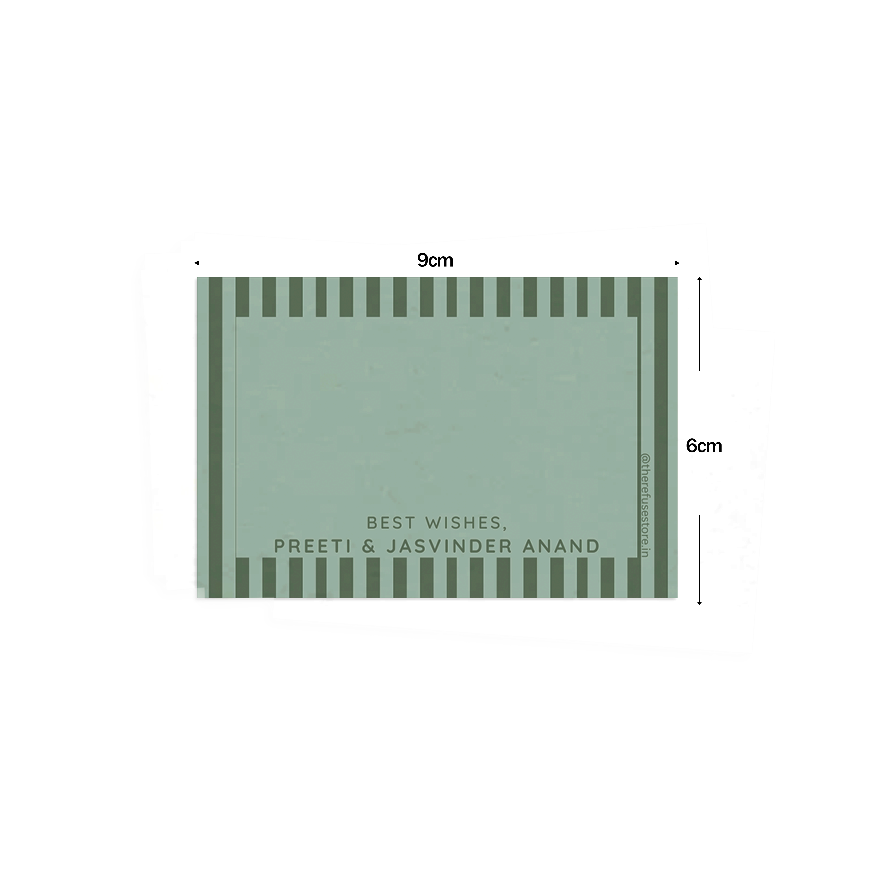 Shades of Green Vertical Stripes Best Compliments Cards shown with dimensions on a white background