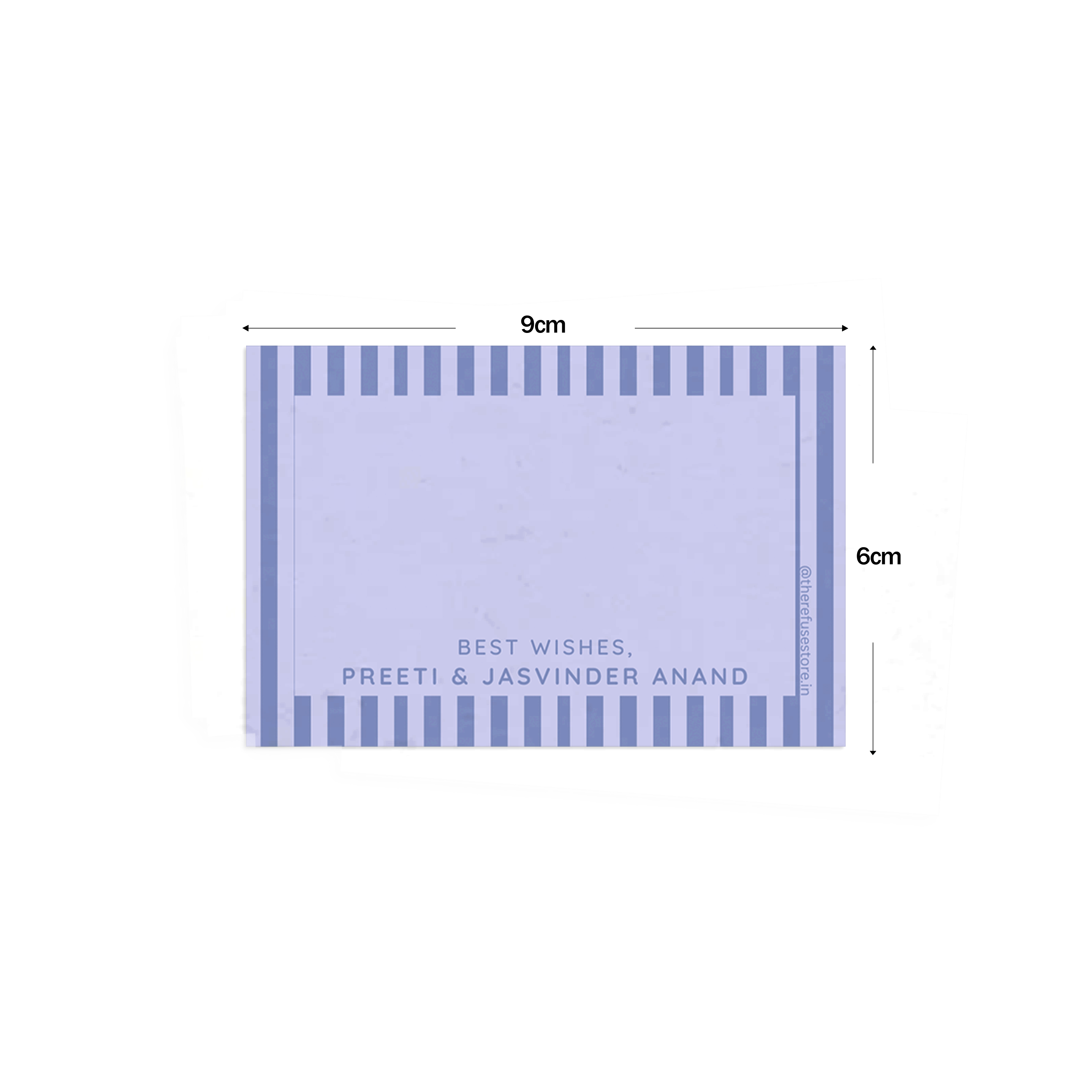 Shades of Blue Vertical Stripes Best Compliments Cards shown with dimensions on a white background