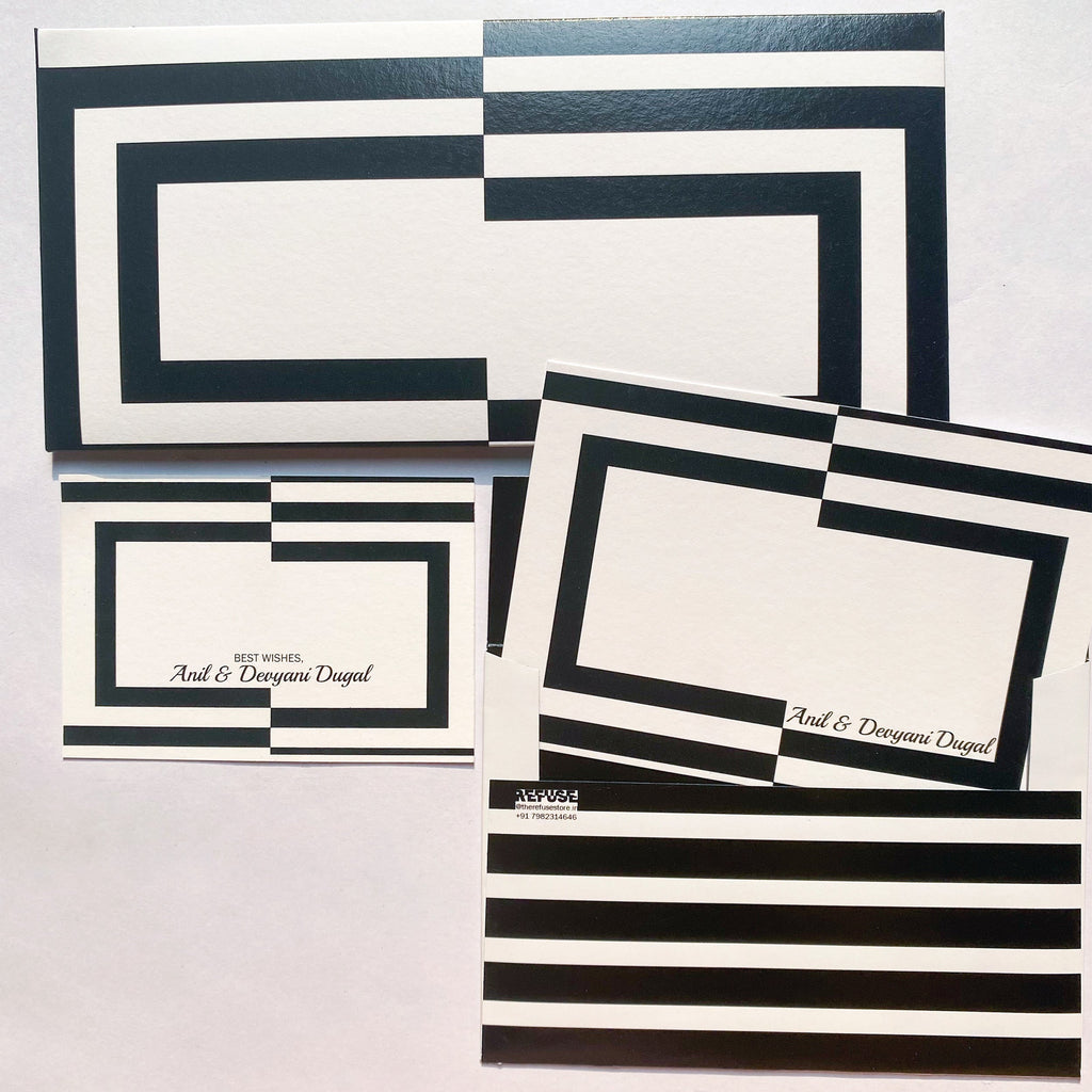 Black & White Lined Best Compliments Cards, money envelope & notecard