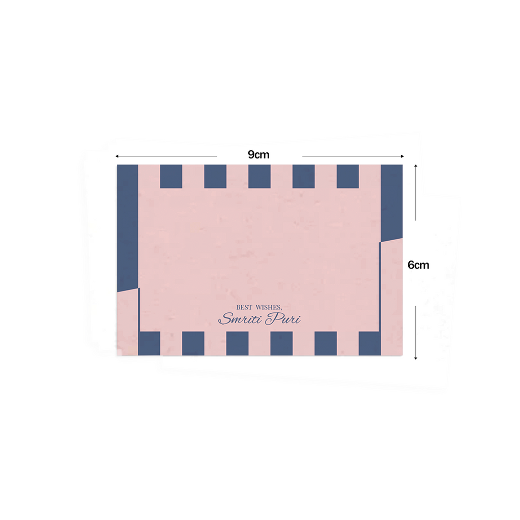 Blue & Pink Slashed Striped Best Compliments Cards shown with dimensions on a white background
