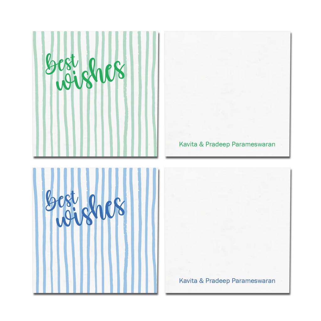 Green & Blue Hand Drawn Striped Personalised Fold Gift Cards