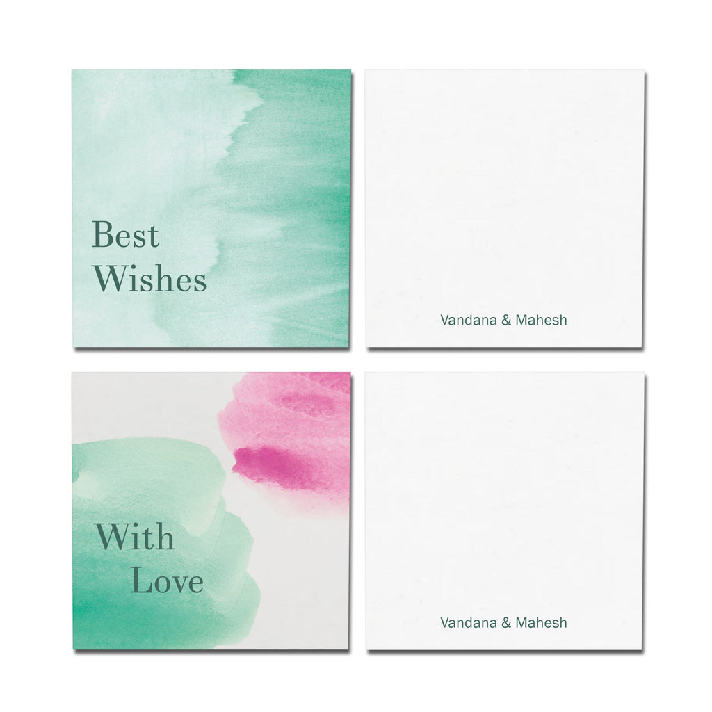 Green & Pink Watercolour Personalised Fold Gift Cards