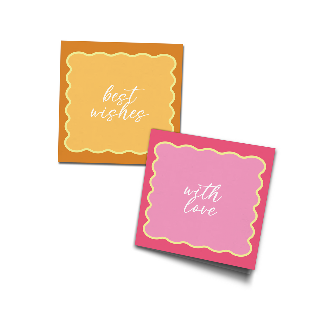 Pink & Yellow Curvy Border Personalised Fold Gift Cards