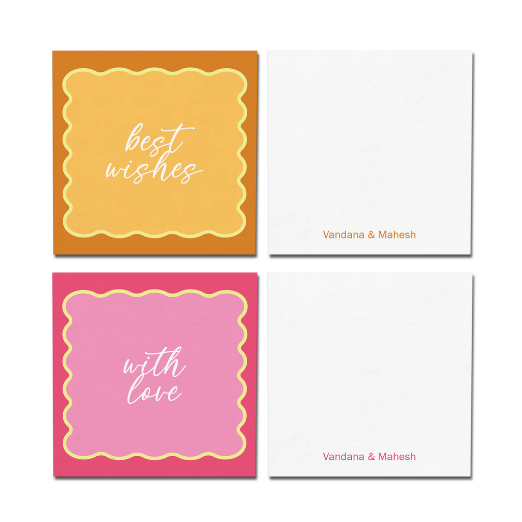 Pink & Yellow Curvy Border Personalised Fold Gift Cards