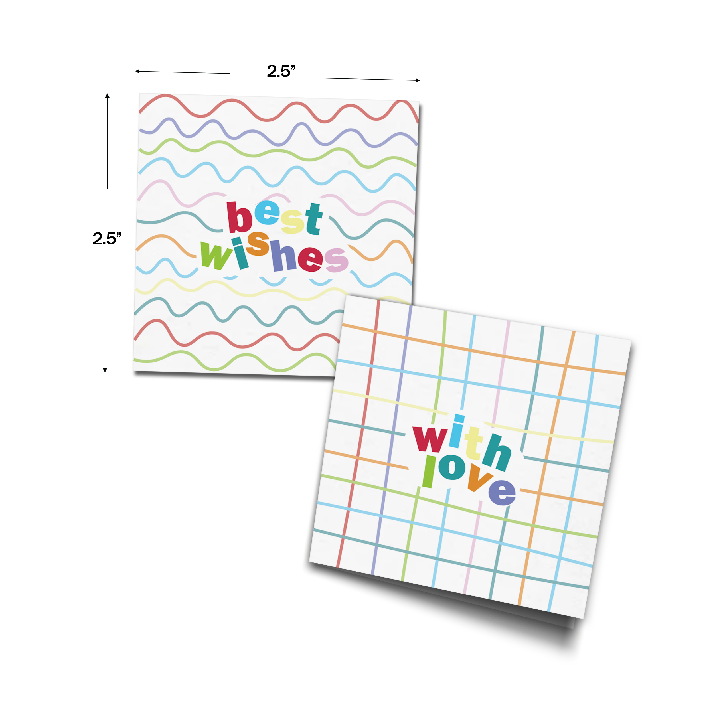 Multi Hand Drawn Lines Personalised Fold Gift Cards shown with dimensions on a white background