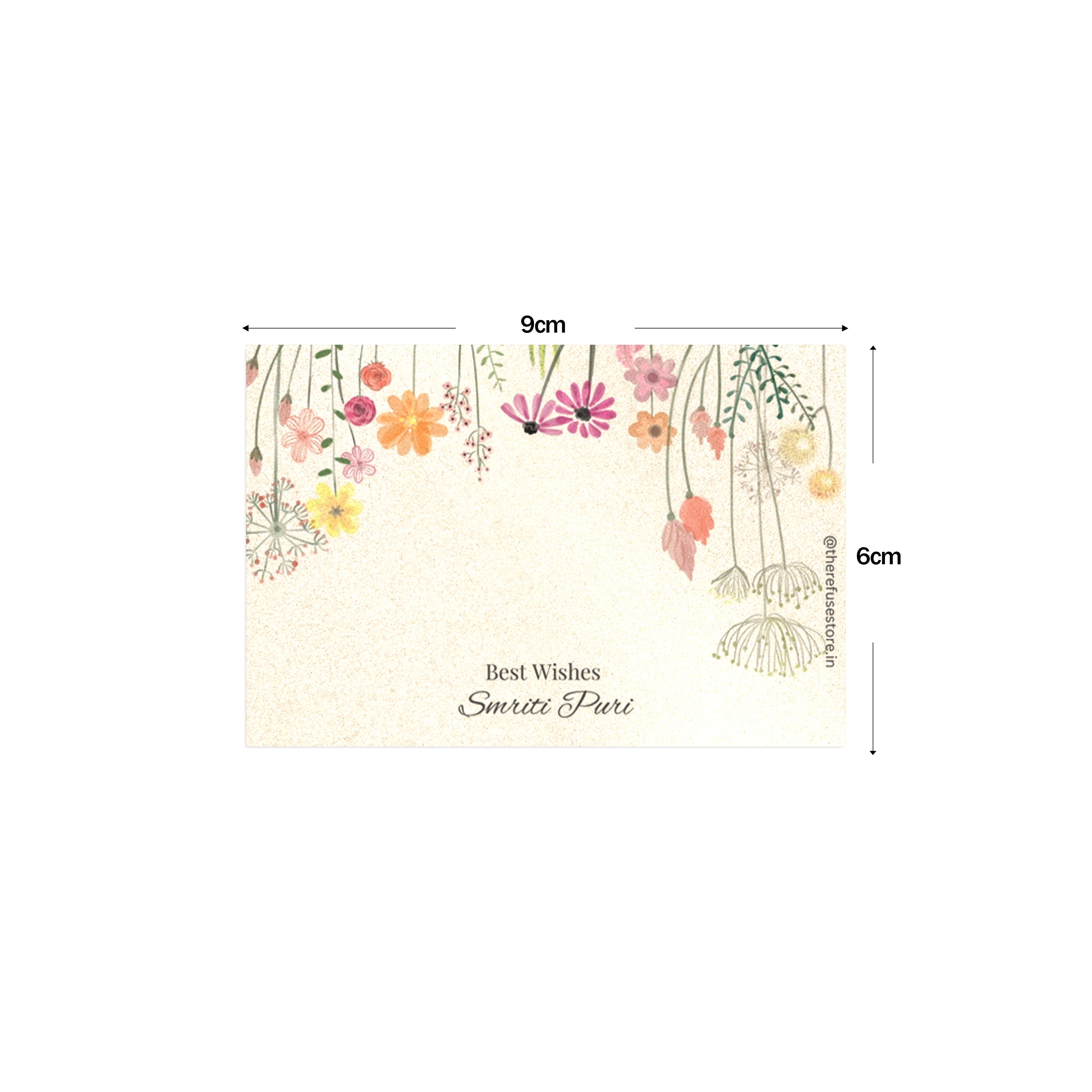 Wildflower Charm Metallic Best Compliments Cards shown with dimensions on a white background