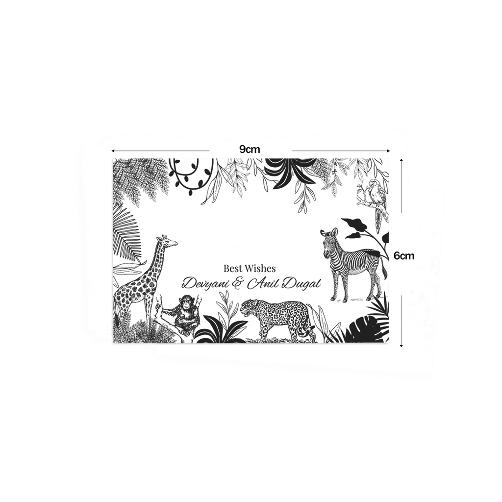 Jungle Noir Best Compliments Cards shown with dimensions on a white background
