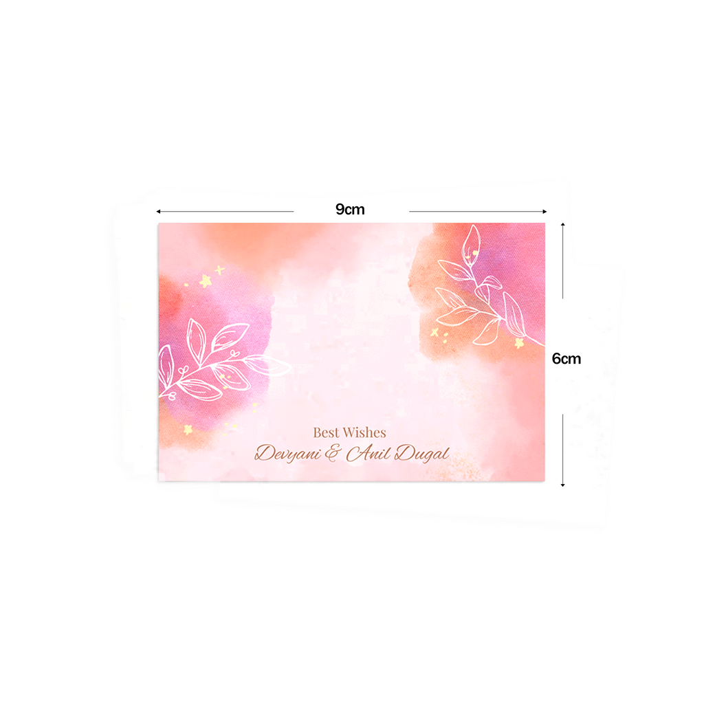 Golden Hour Leaves Best Compliments Cards shown with dimensions on a white background