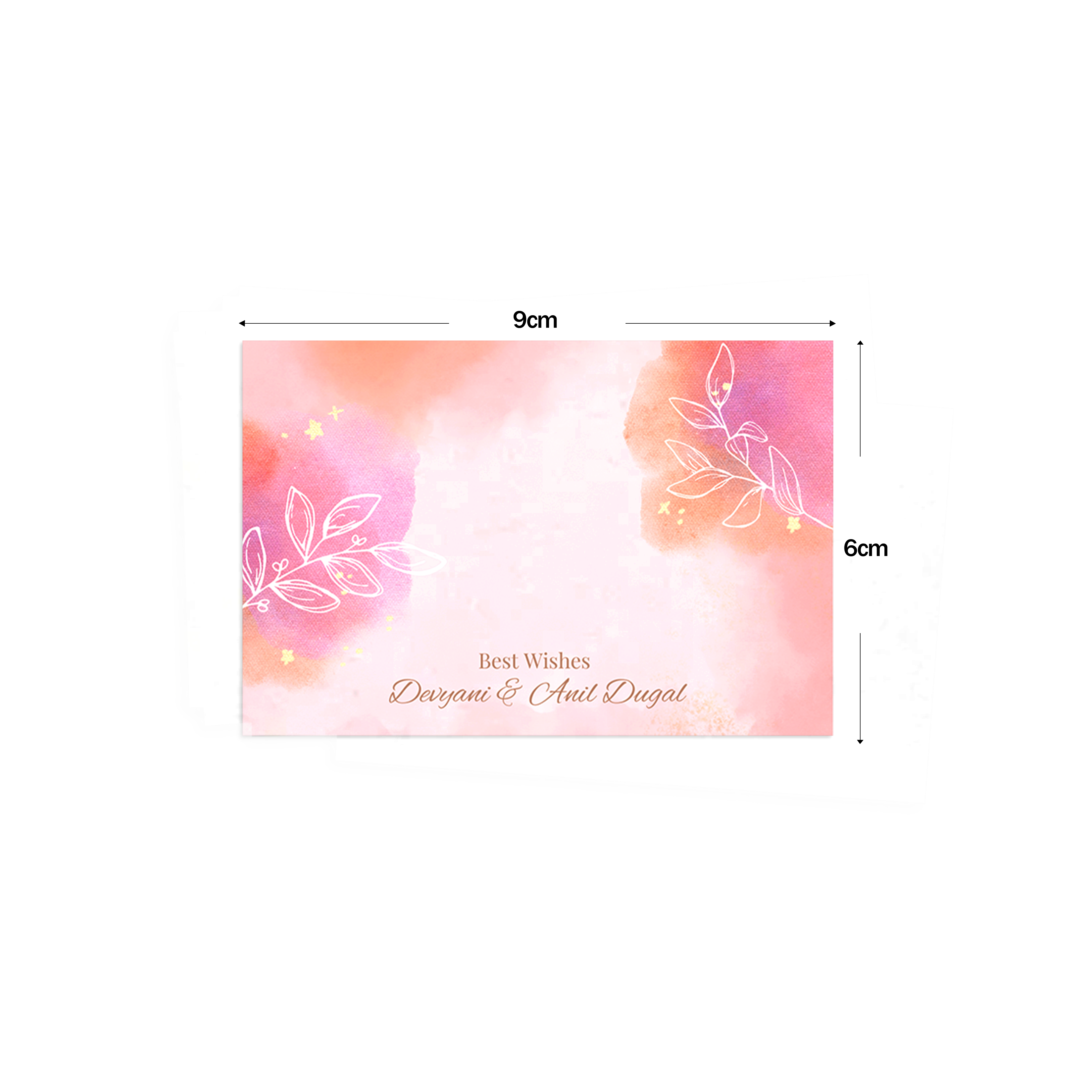 Golden Hour Leaves Best Compliments Cards shown with dimensions on a white background