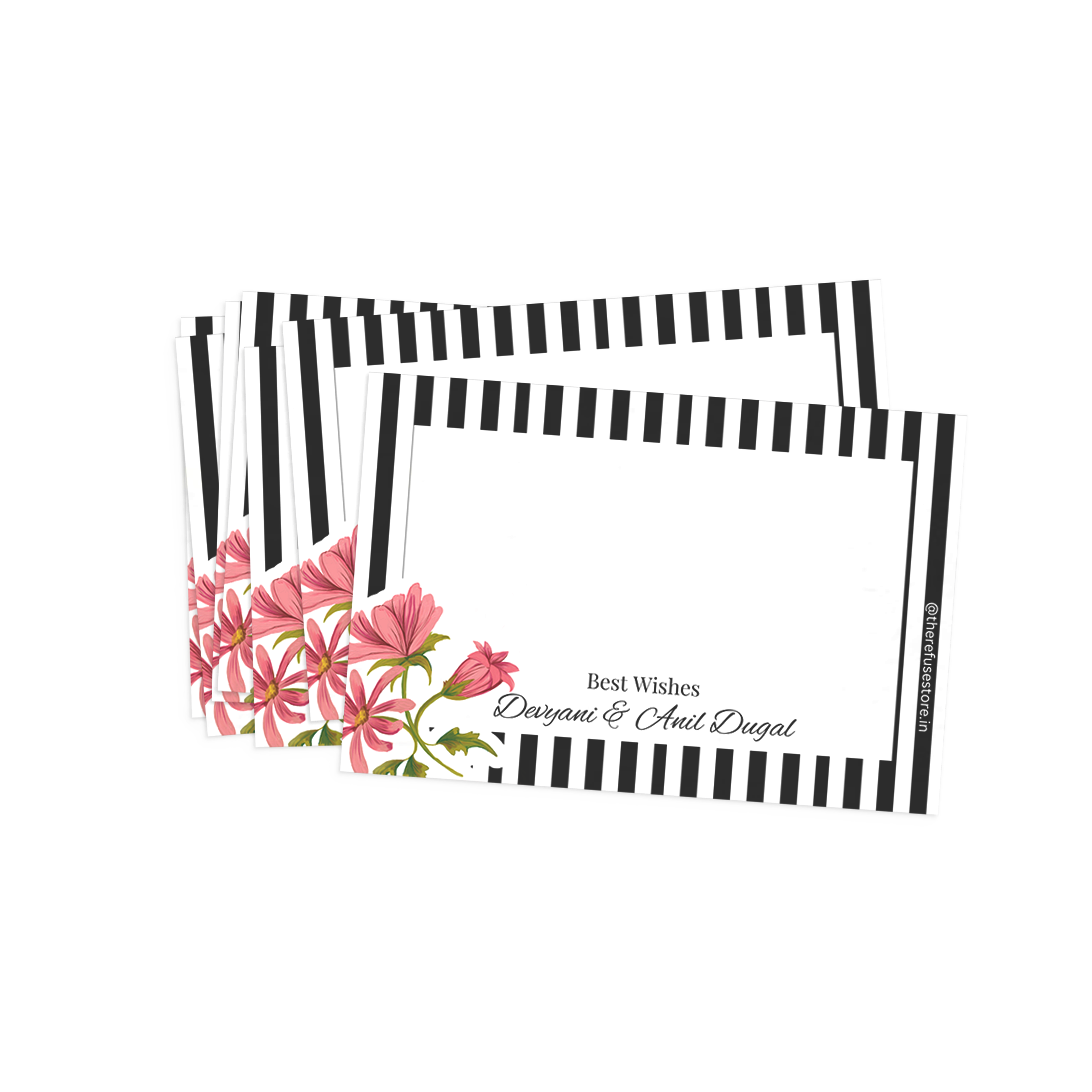 Bold Black & White Stripe Floral Best Compliments Cards