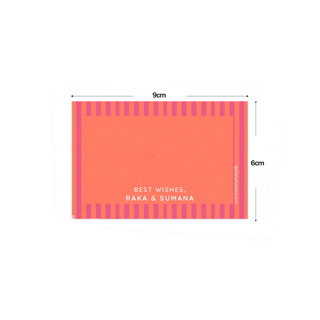 Shades of Pink Vertical Stripes Best Compliments Cards shown with dimensions on a white background
