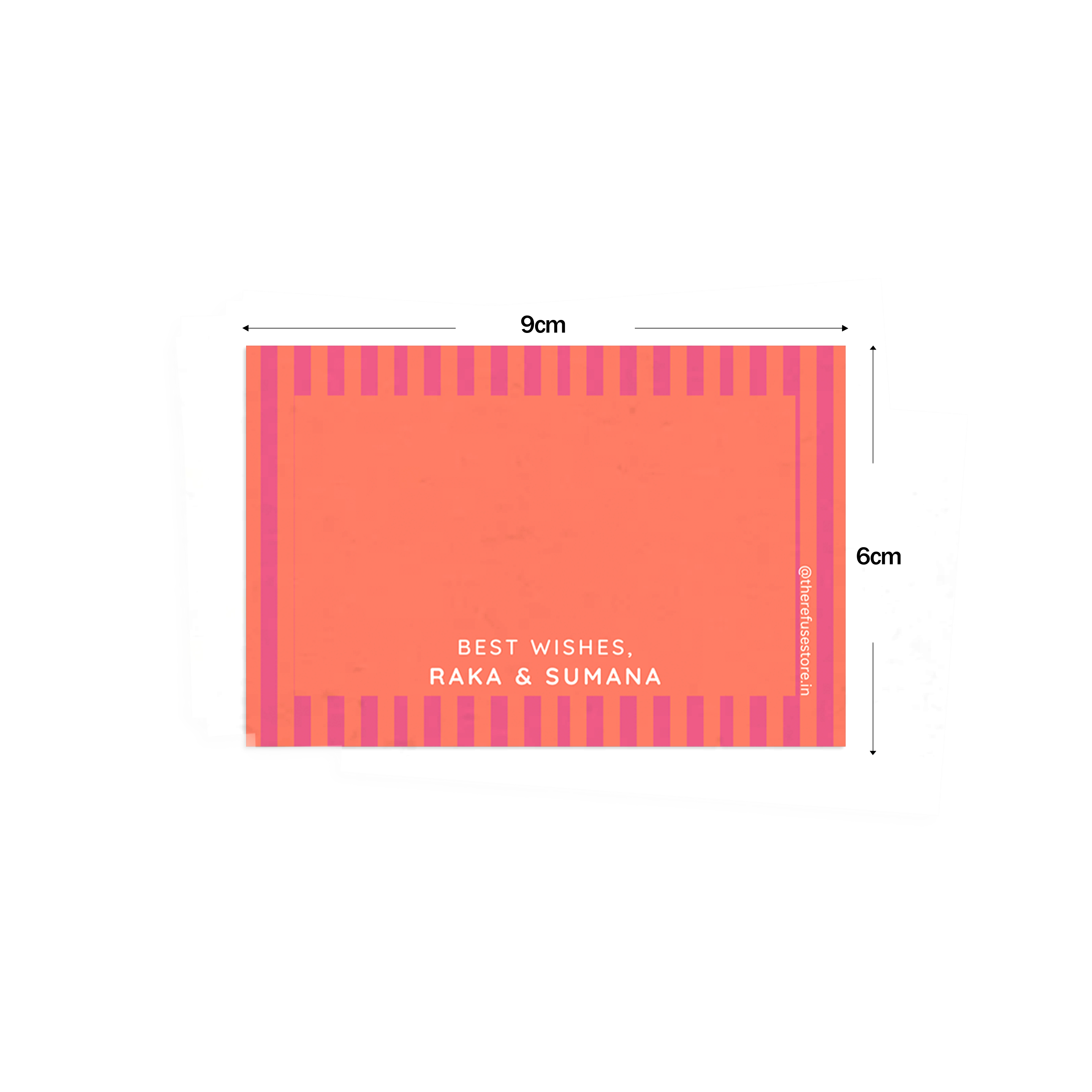 Shades of Pink Vertical Stripes Best Compliments Cards shown with dimensions on a white background
