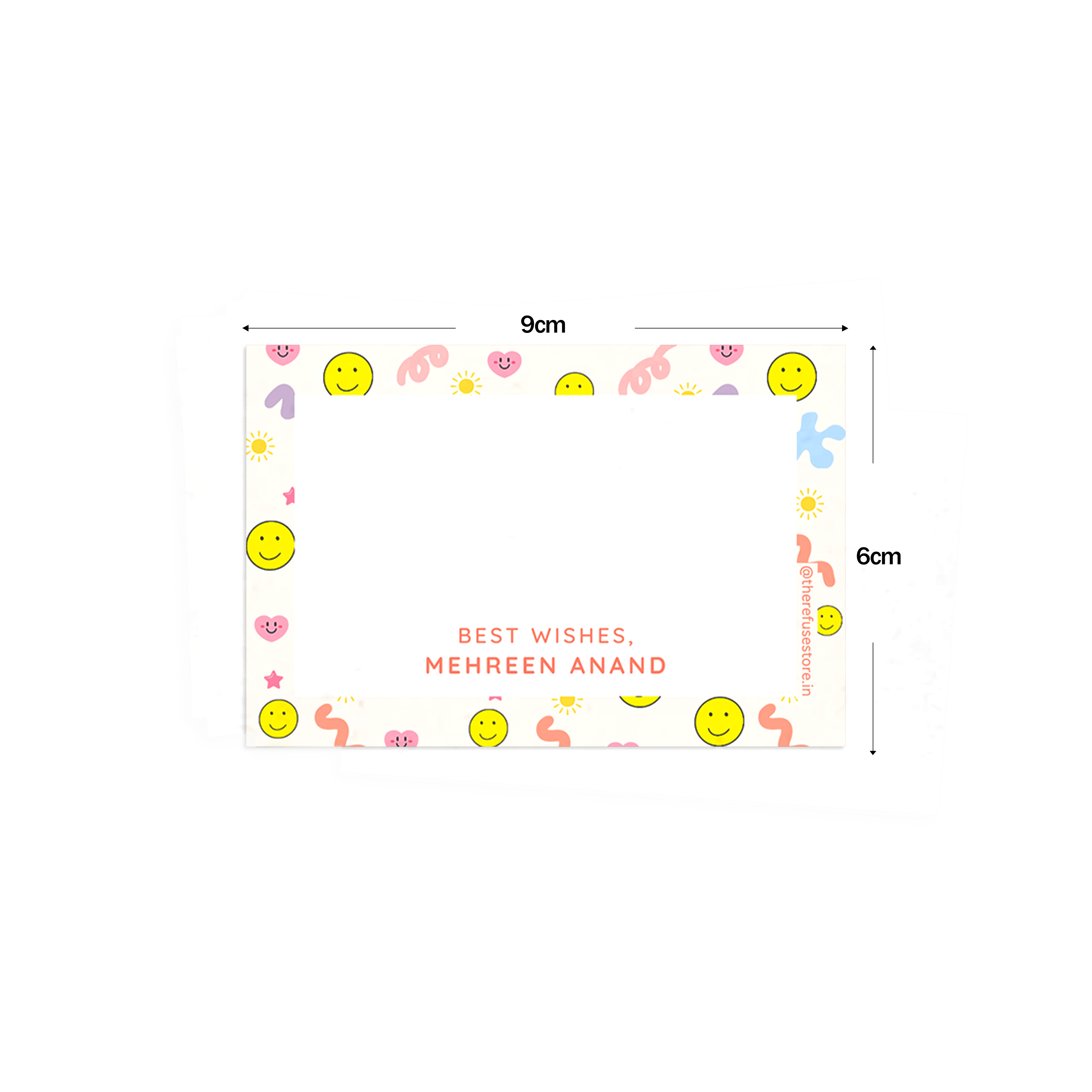 Smiley Face Best Compliments Cards shown with dimensions on a white background