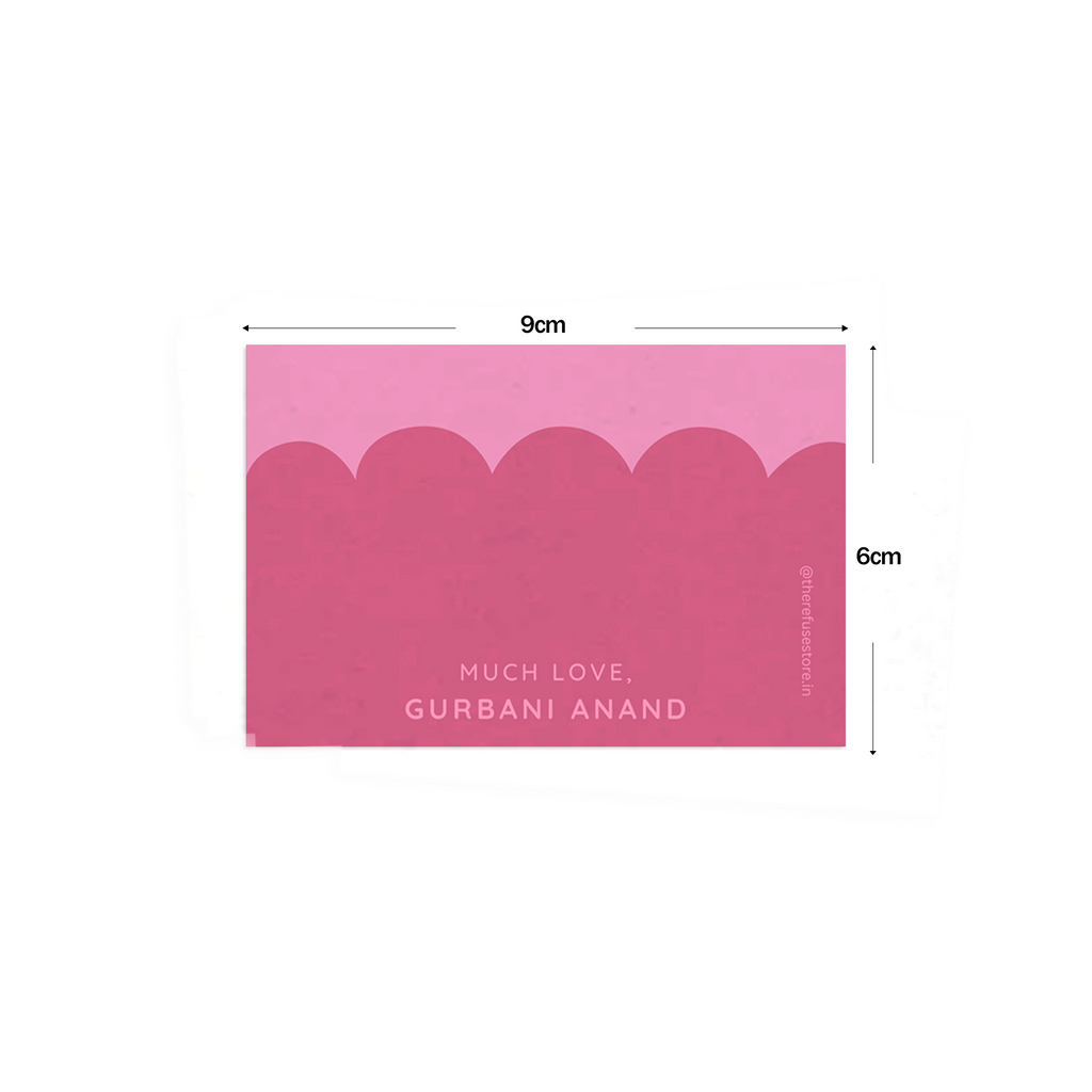 Shades Of Pink Scallop Best Compliments Cards shown with dimensions on a white background