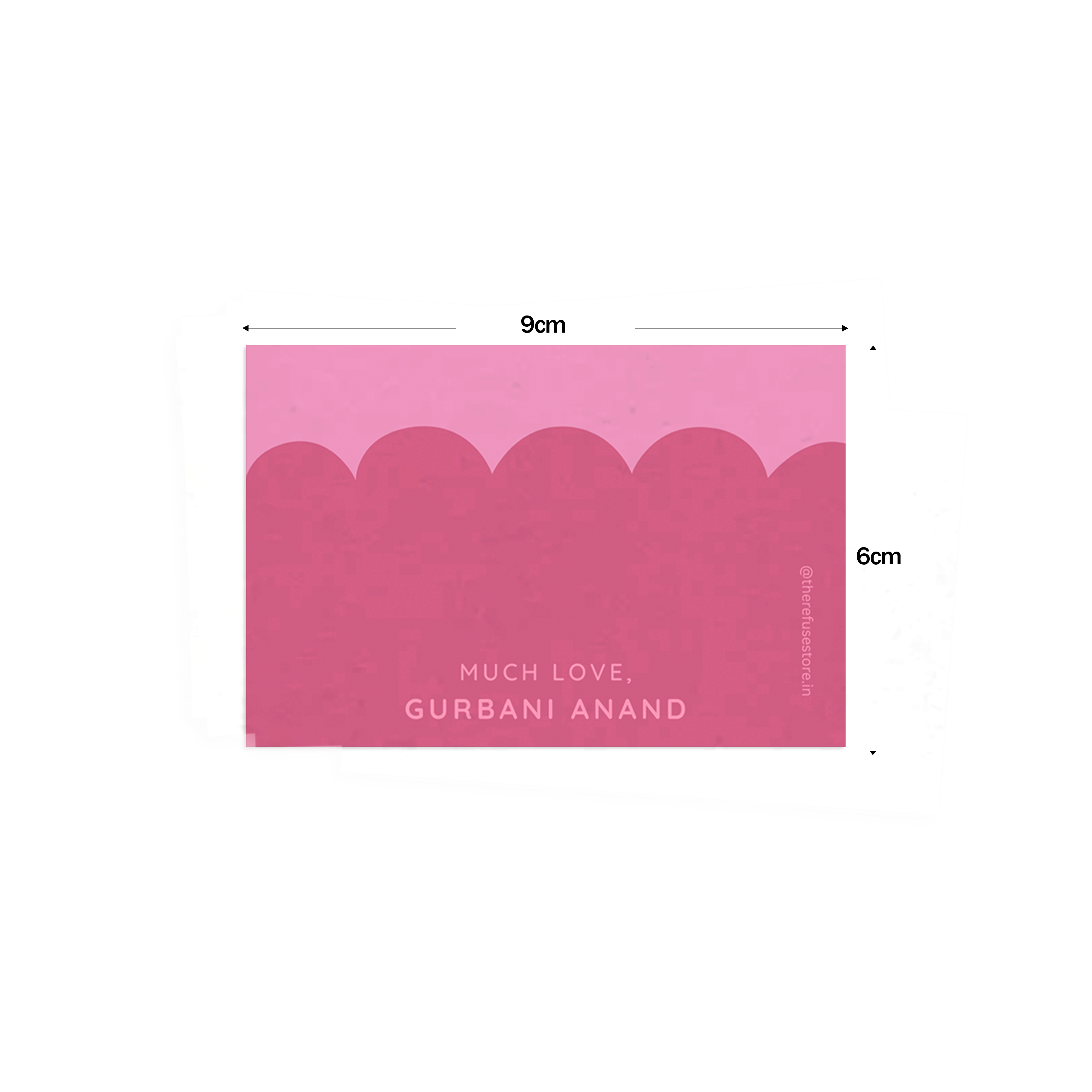 Shades Of Pink Scallop Best Compliments Cards shown with dimensions on a white background