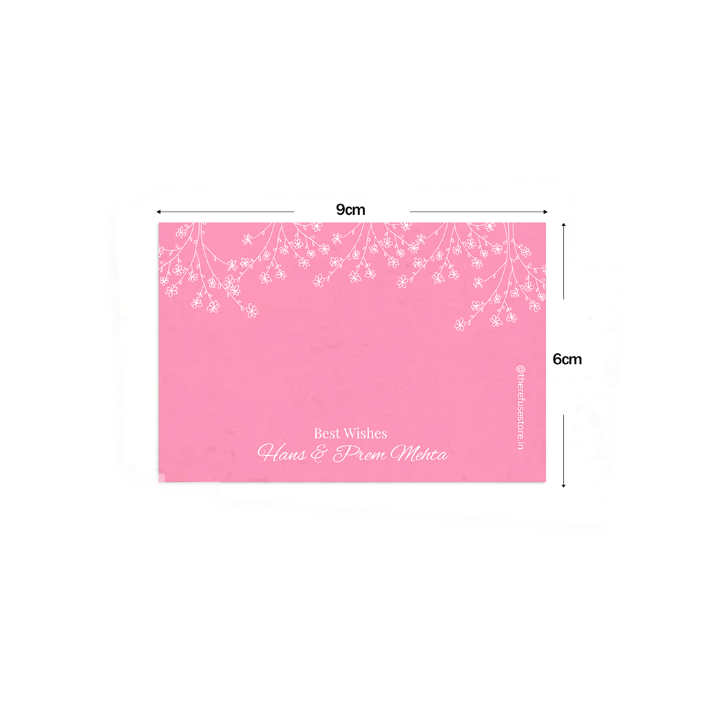 Pink Delicate Flower Branch Best Compliments Cards shown with dimensions on a white 