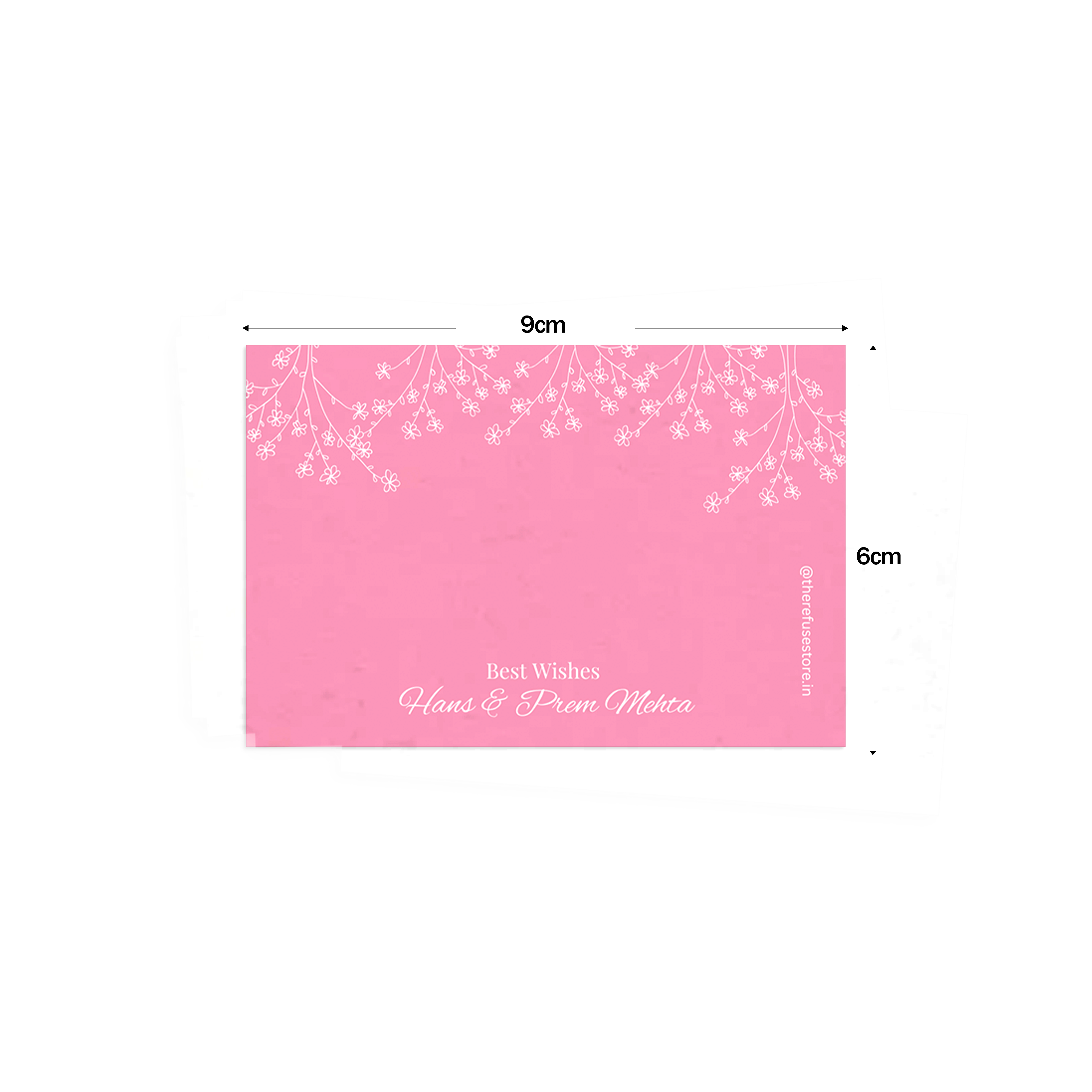 Pink Delicate Flower Branch Best Compliments Cards shown with dimensions on a white 