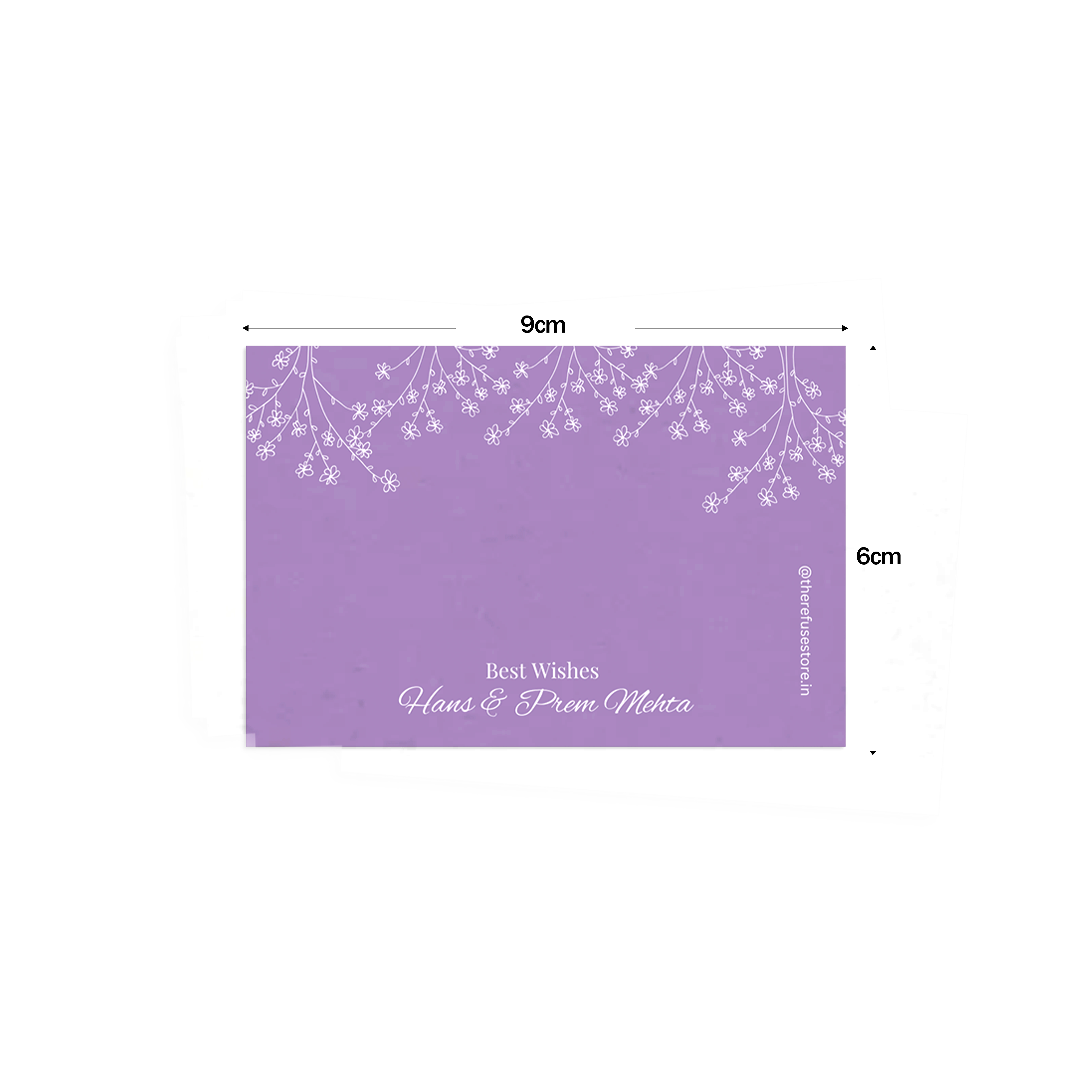 Purple Delicate Flower Branch Best Compliments Cards shown with dimensions on a white 