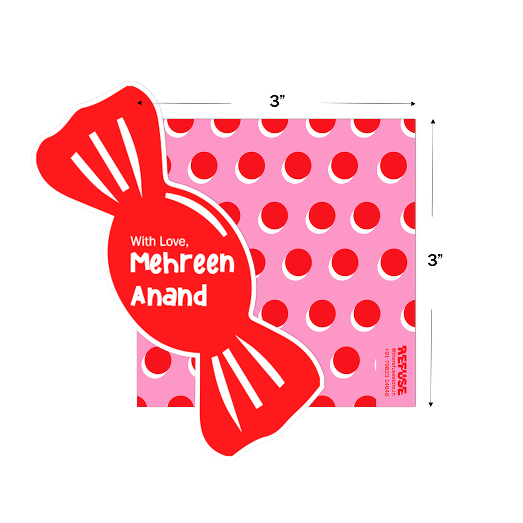 Pink & Red Candy Cutout Best Compliments Cards shown with dimensions on a white background