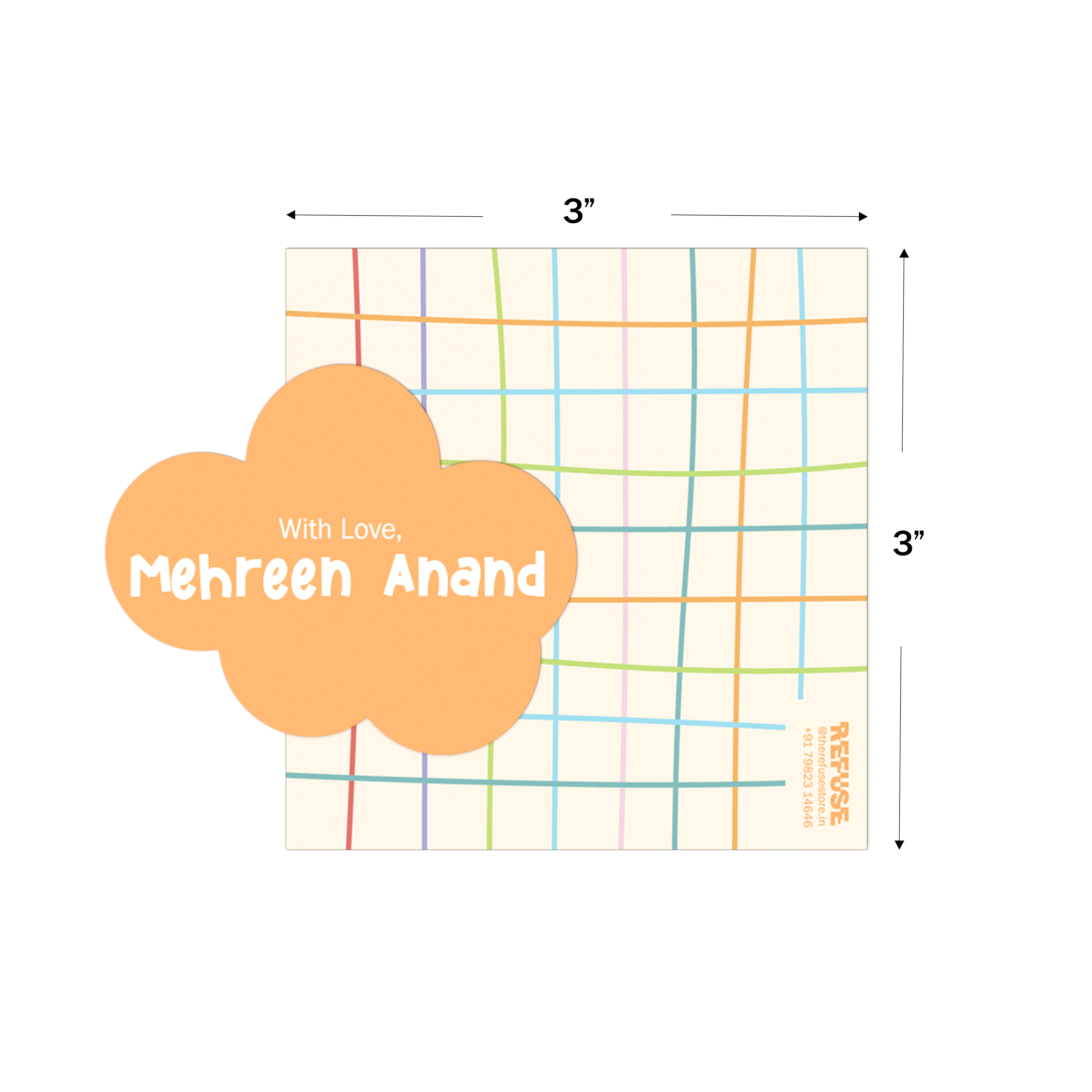 Doodle Grid Cutout Best Compliments Cards shown with dimensions on a white background