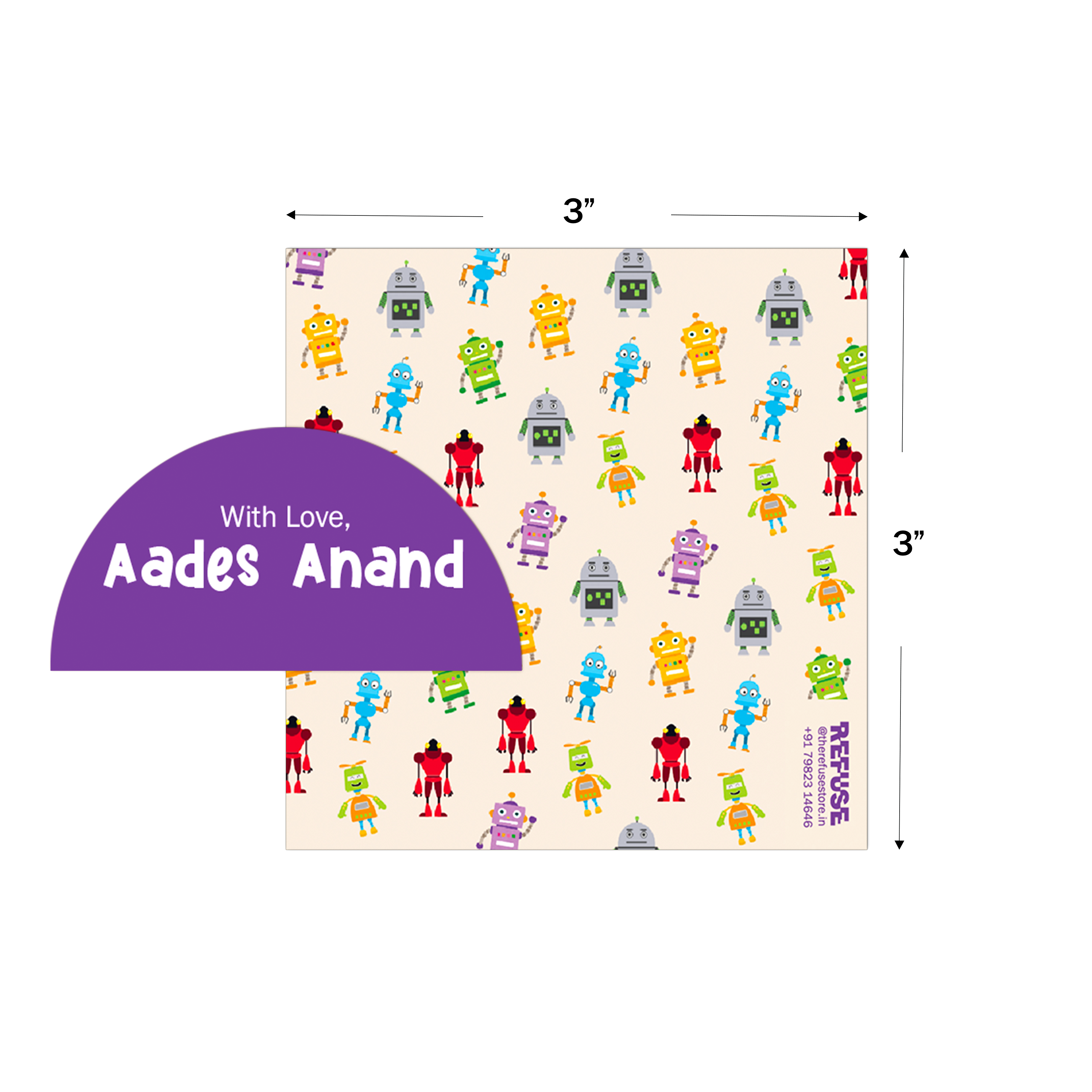 Robot- Theme Cutout Best Compliments Cards shown with dimensions on a white background