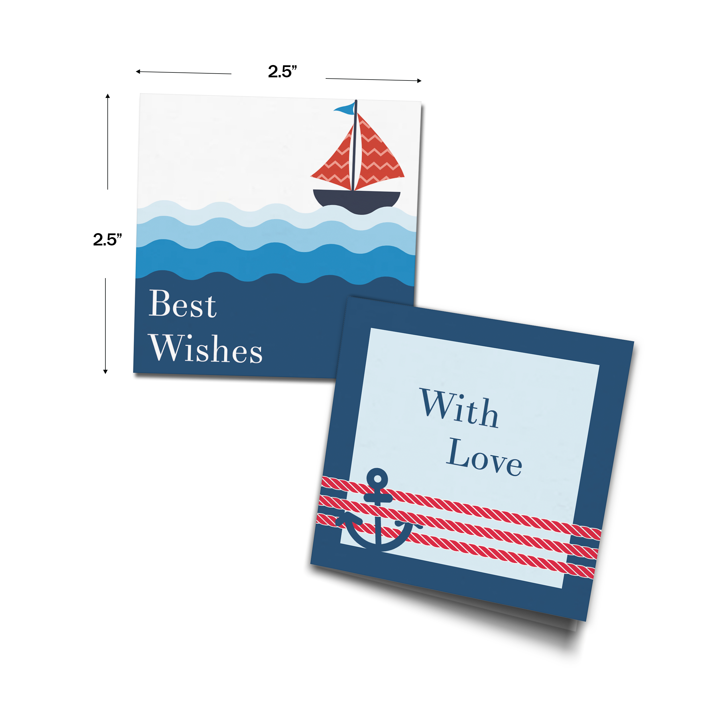 Sailor-Themed Personalised Fold Gift Cards shown with dimensions on a white background