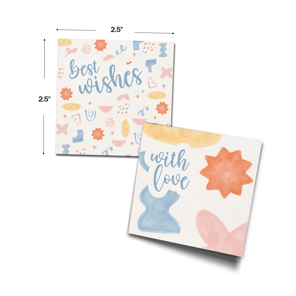 Abstract Watercolor Personalised Fold Gift Cards shown with dimensions on a white background