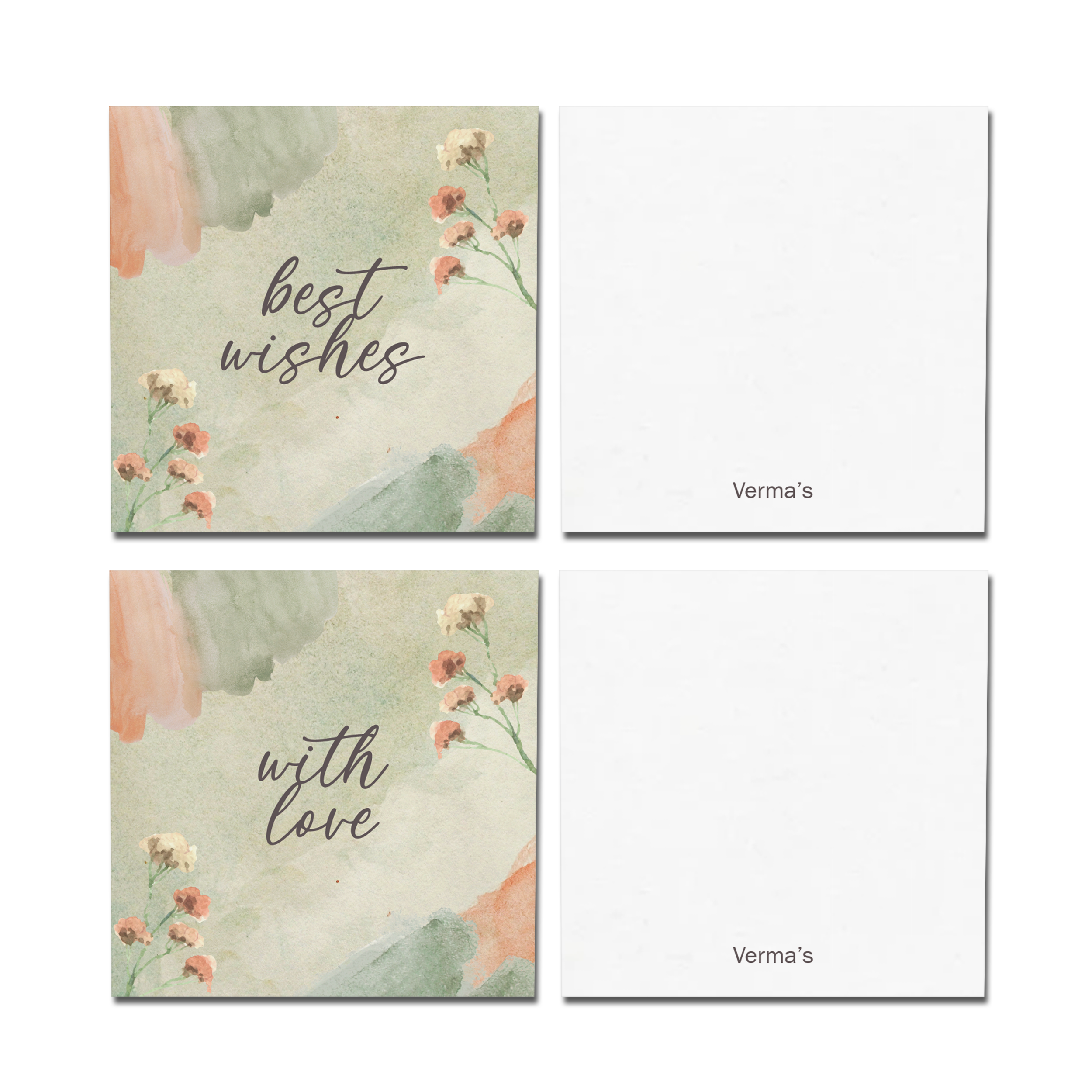 Green & Orange Watercolour Personalised Fold Gift Cards